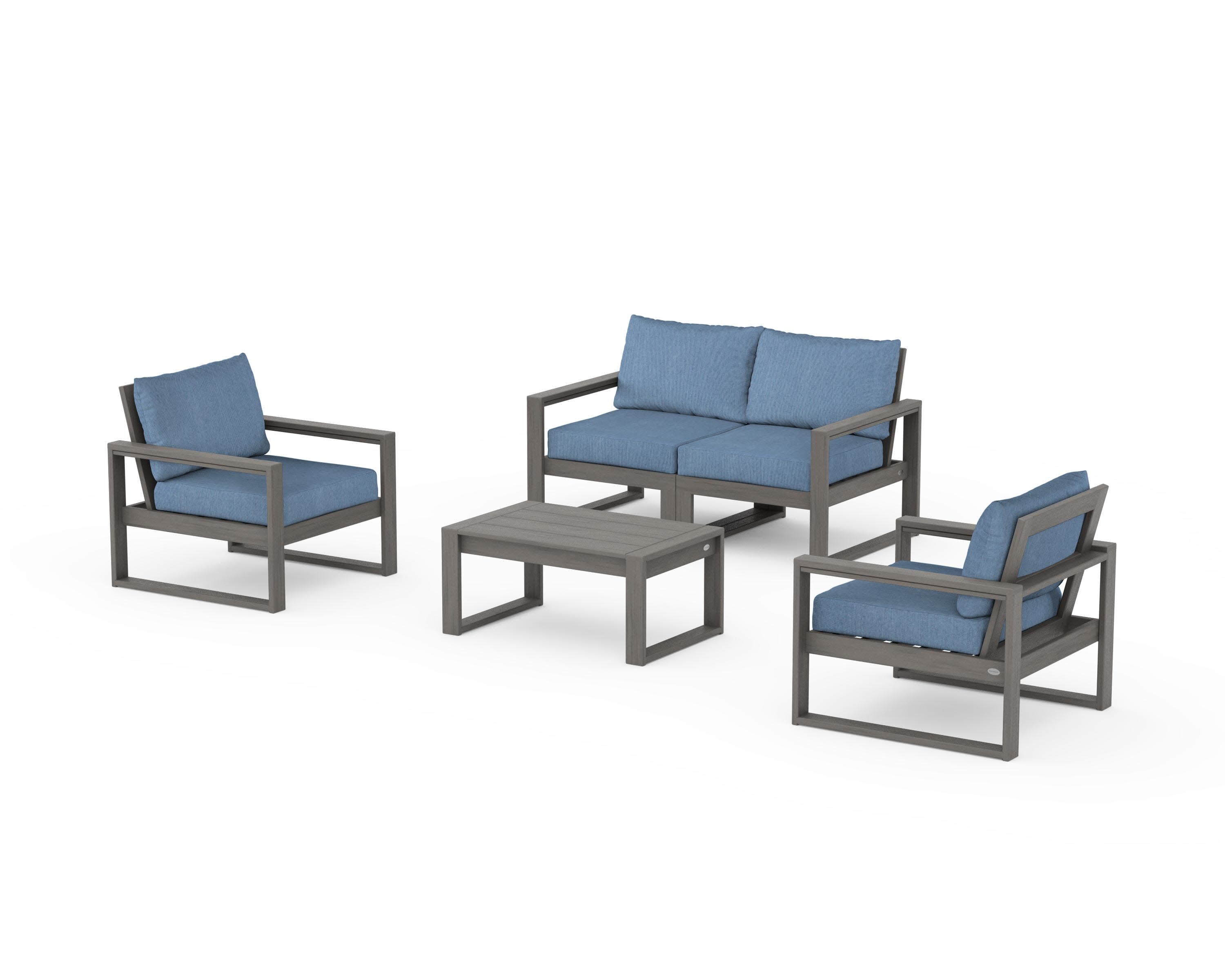 EDGE Sectional 4-Piece Deep Seating Set with Loveseat in Driftwood / Sky Blue