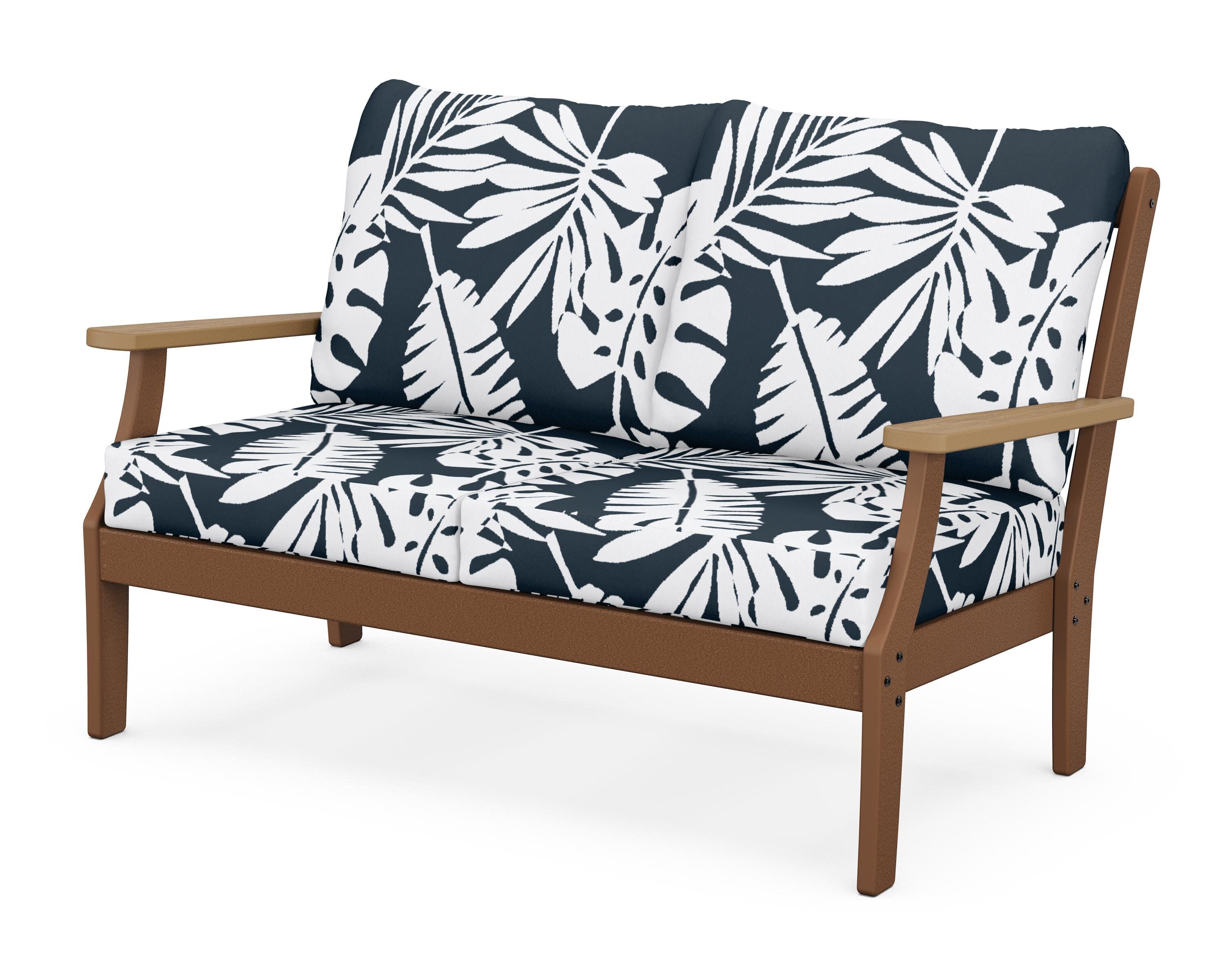 Braxton Deep Seating Loveseat in Teak / Natural / Leaf Marine Indigo