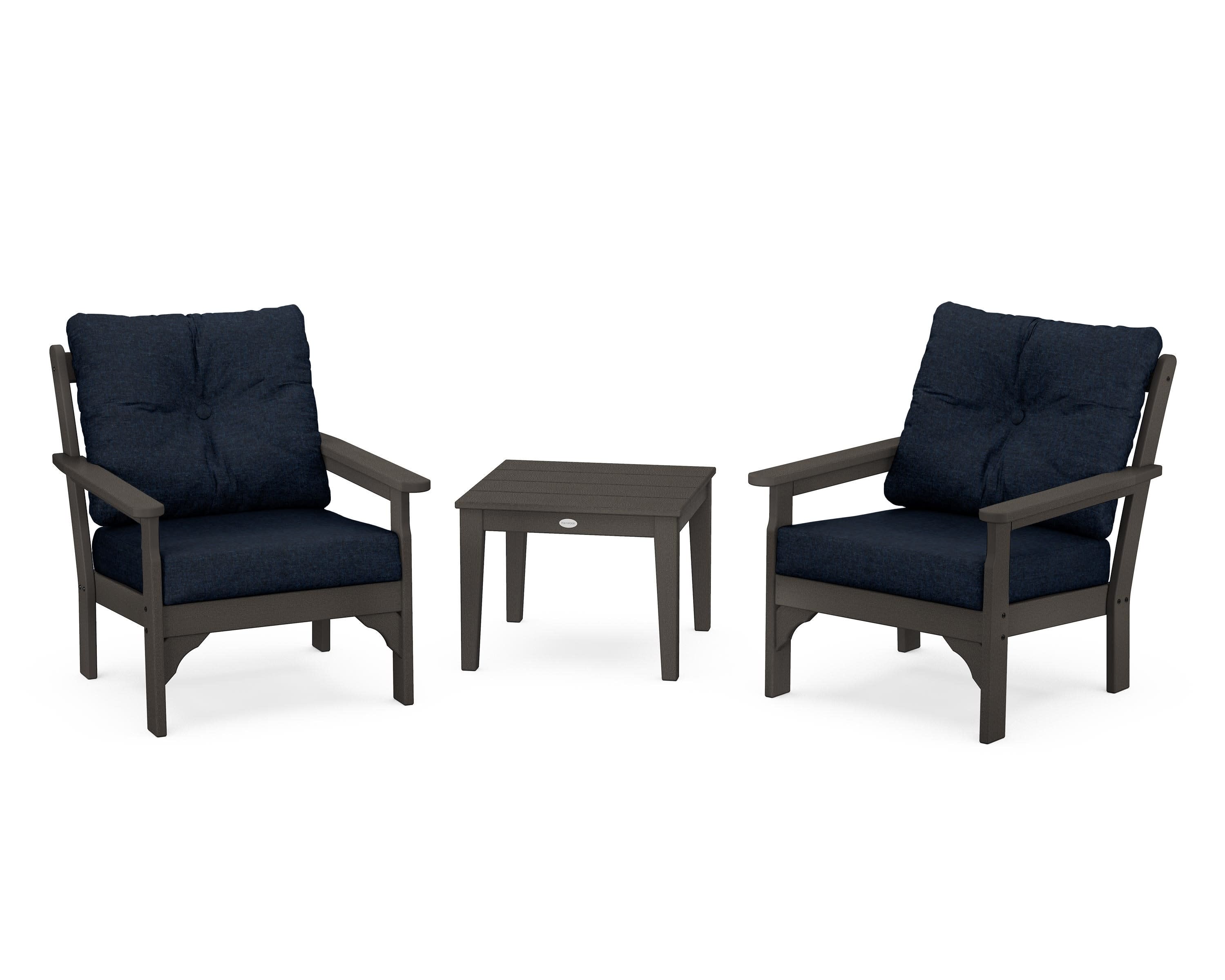 Vineyard 3-Piece Deep Seating Set in Vintage Coffee / Marine Indigo