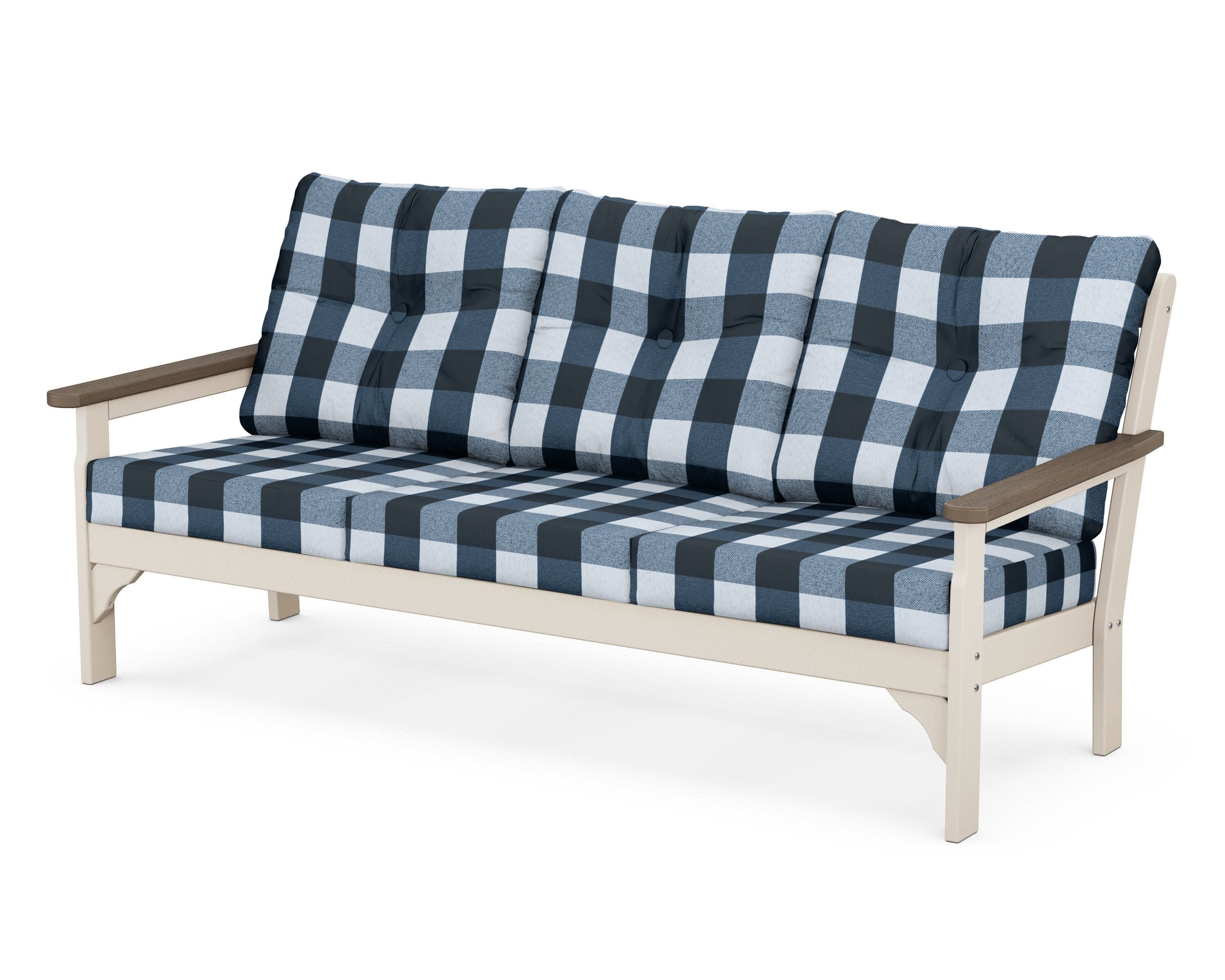 Vineyard Deep Seating Sofa in Sand / Kona / Buffalo Plaid Marine Indigo