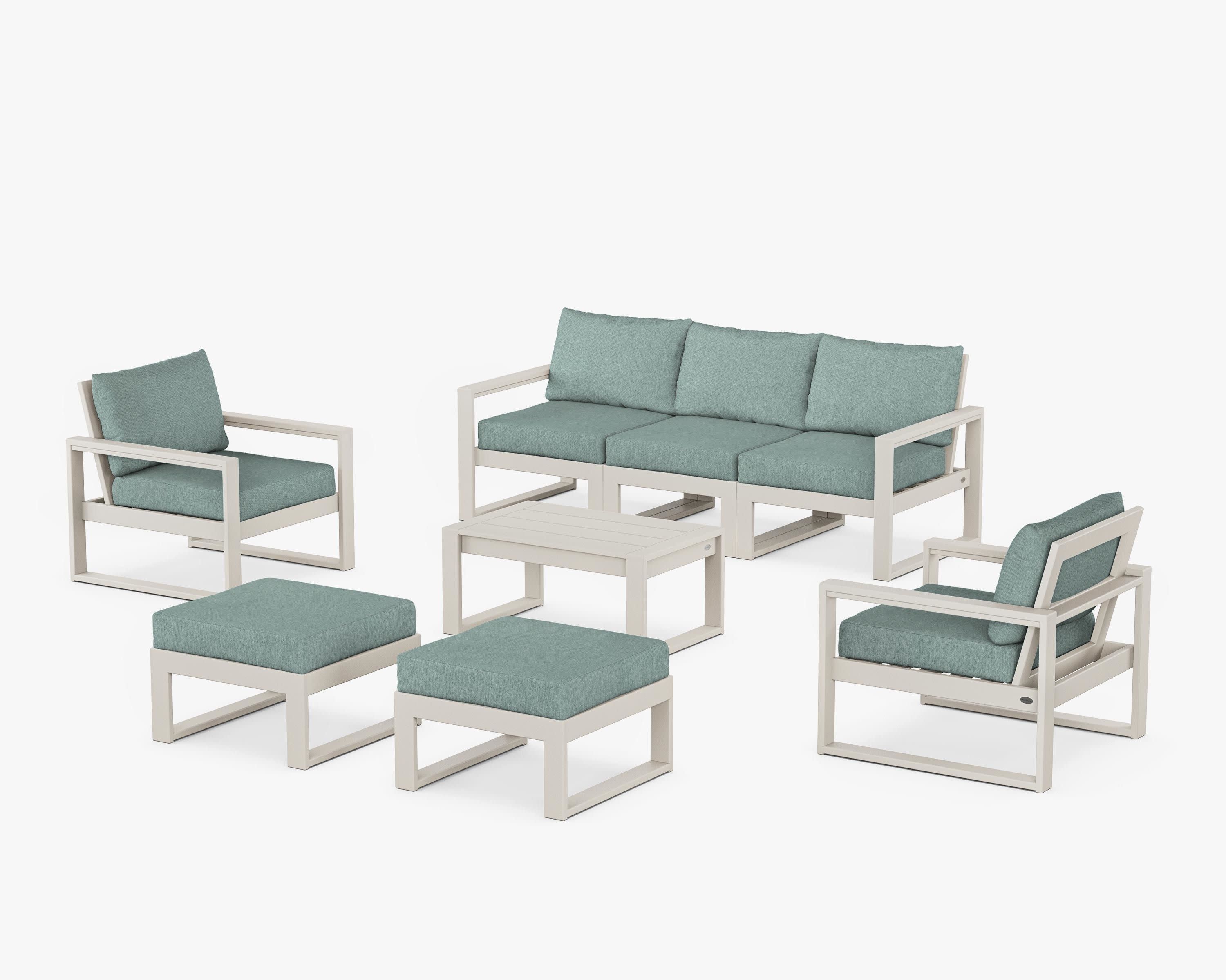 EDGE Sectional 8-Piece Lounge Sofa Set in Sand / Glacier Spa