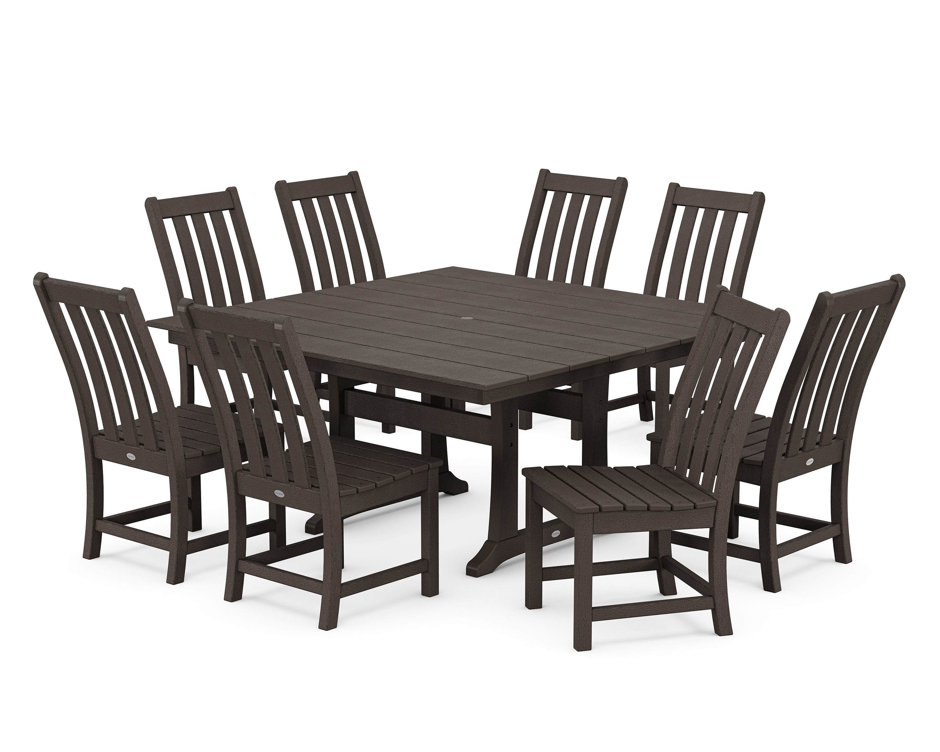 Vineyard 9-Piece Farmhouse Trestle Dining Set in Vintage Coffee