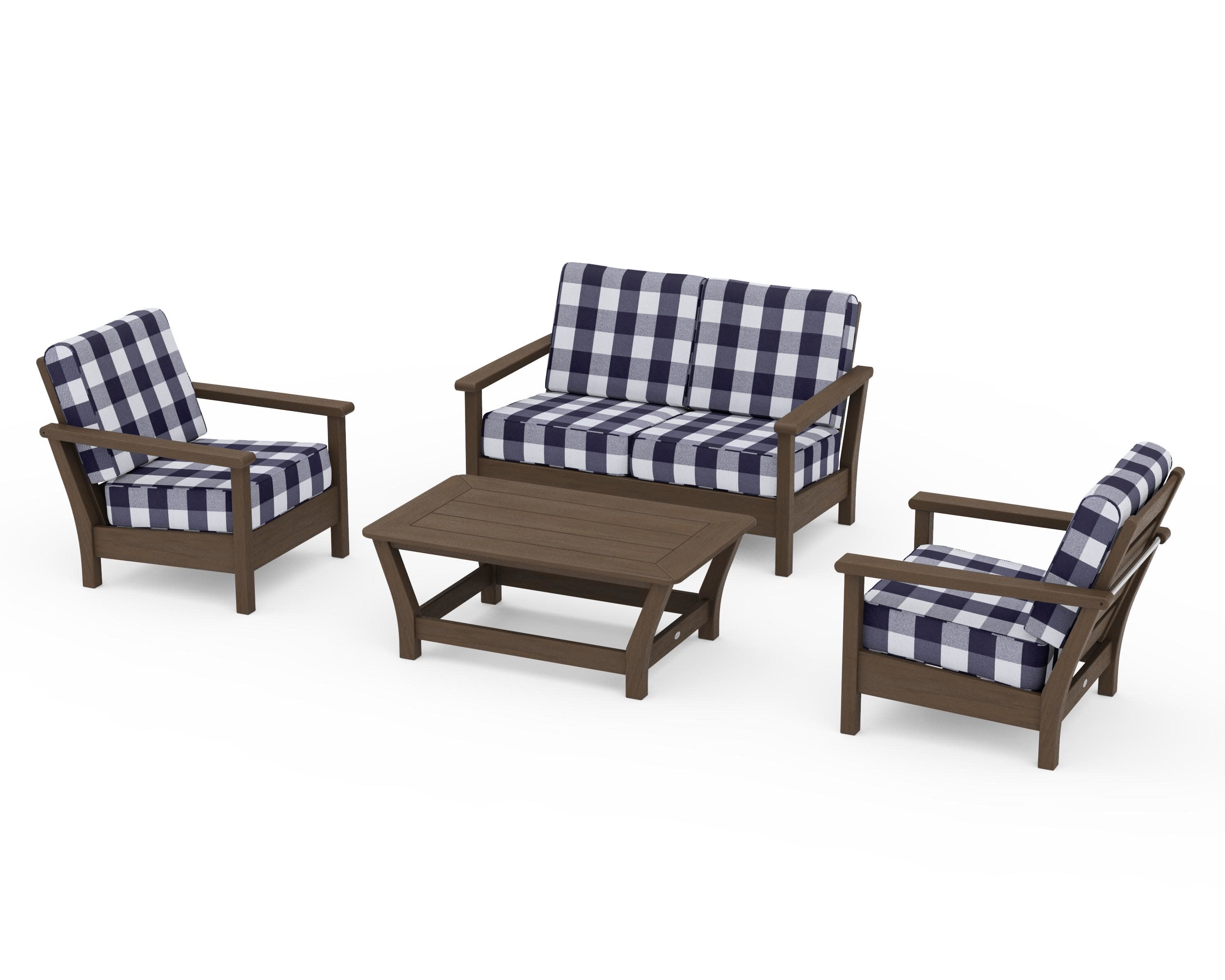 Harbour 4-Piece Deep Seating Set in Kona / Buffalo Plaid Navy