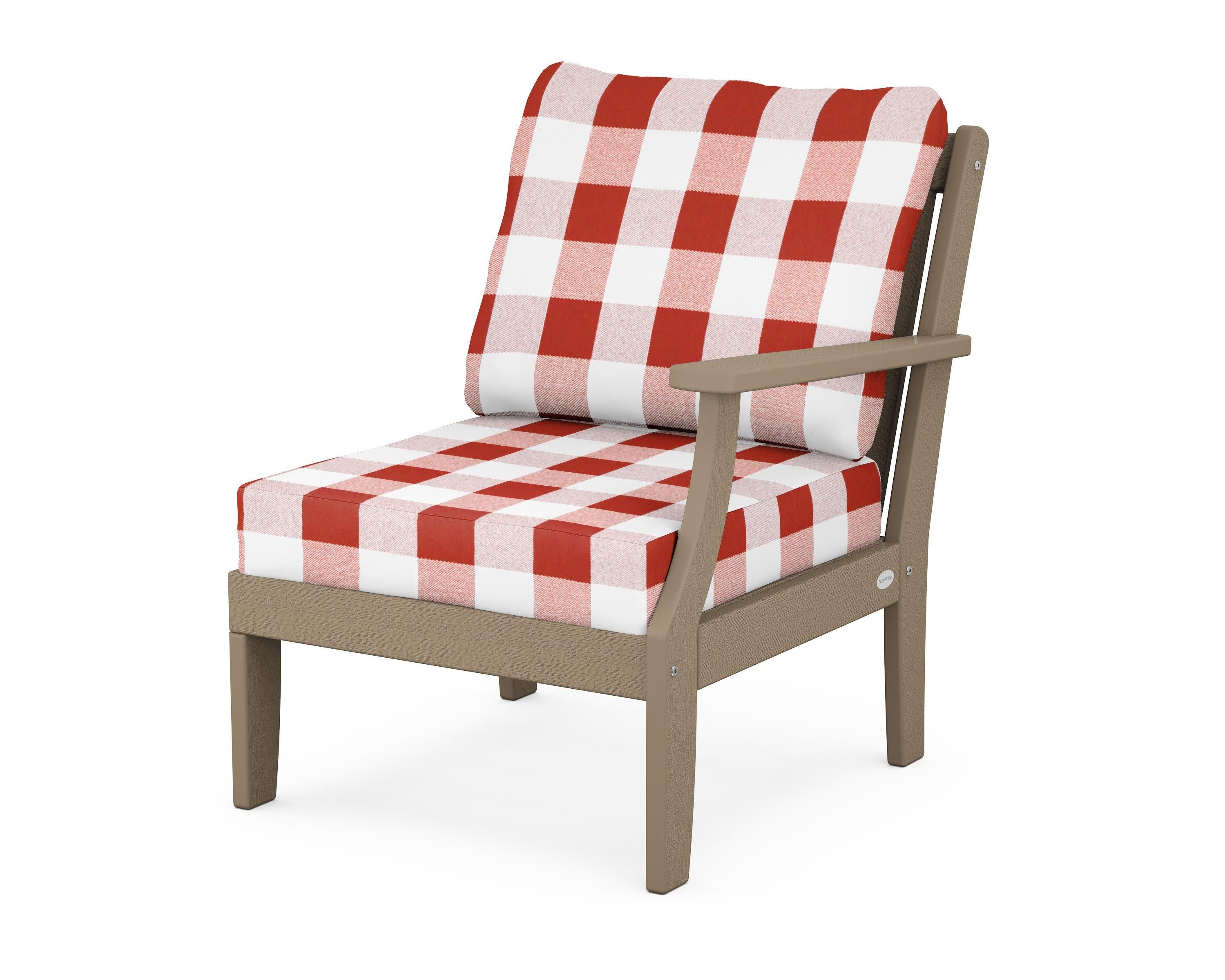 Braxton Modular Right Arm Chair in Vintage Sahara / Buffalo Plaid Crimson