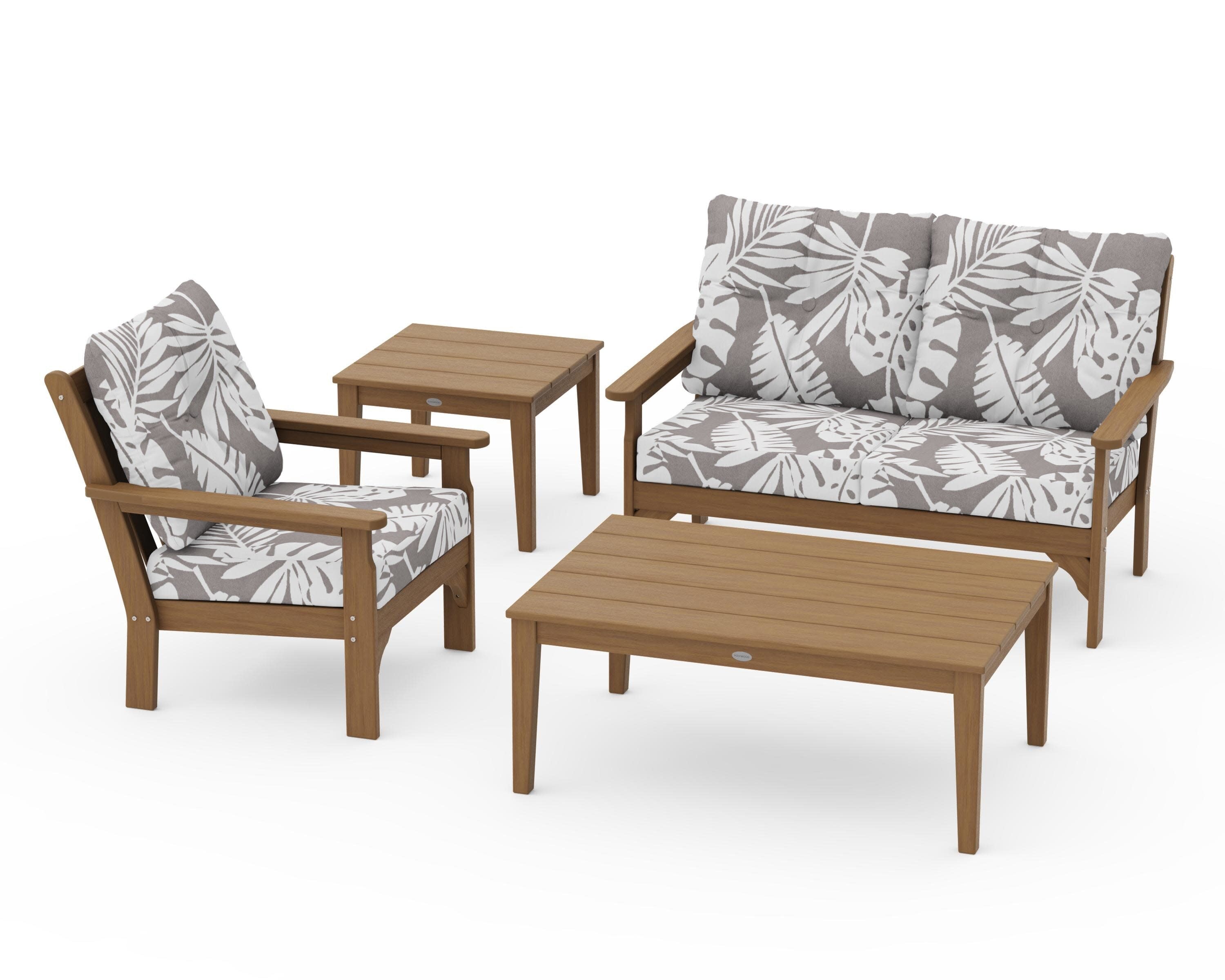 Vineyard 4-Piece Deep Seating Set in Natural / Leaf Grey Mist