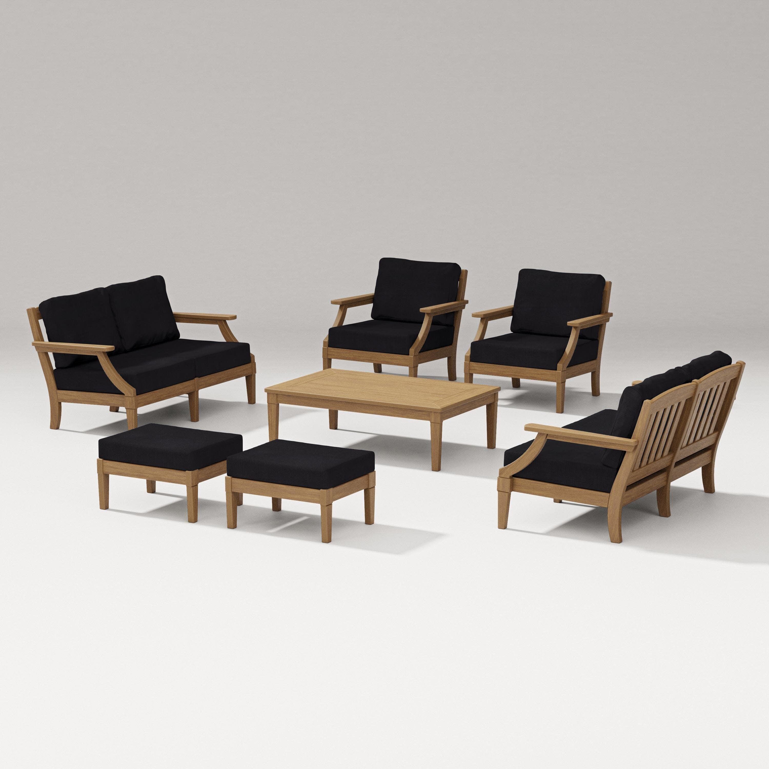 Estate 7-Piece Lounge Loveseat Set in Natural / Midnight Linen