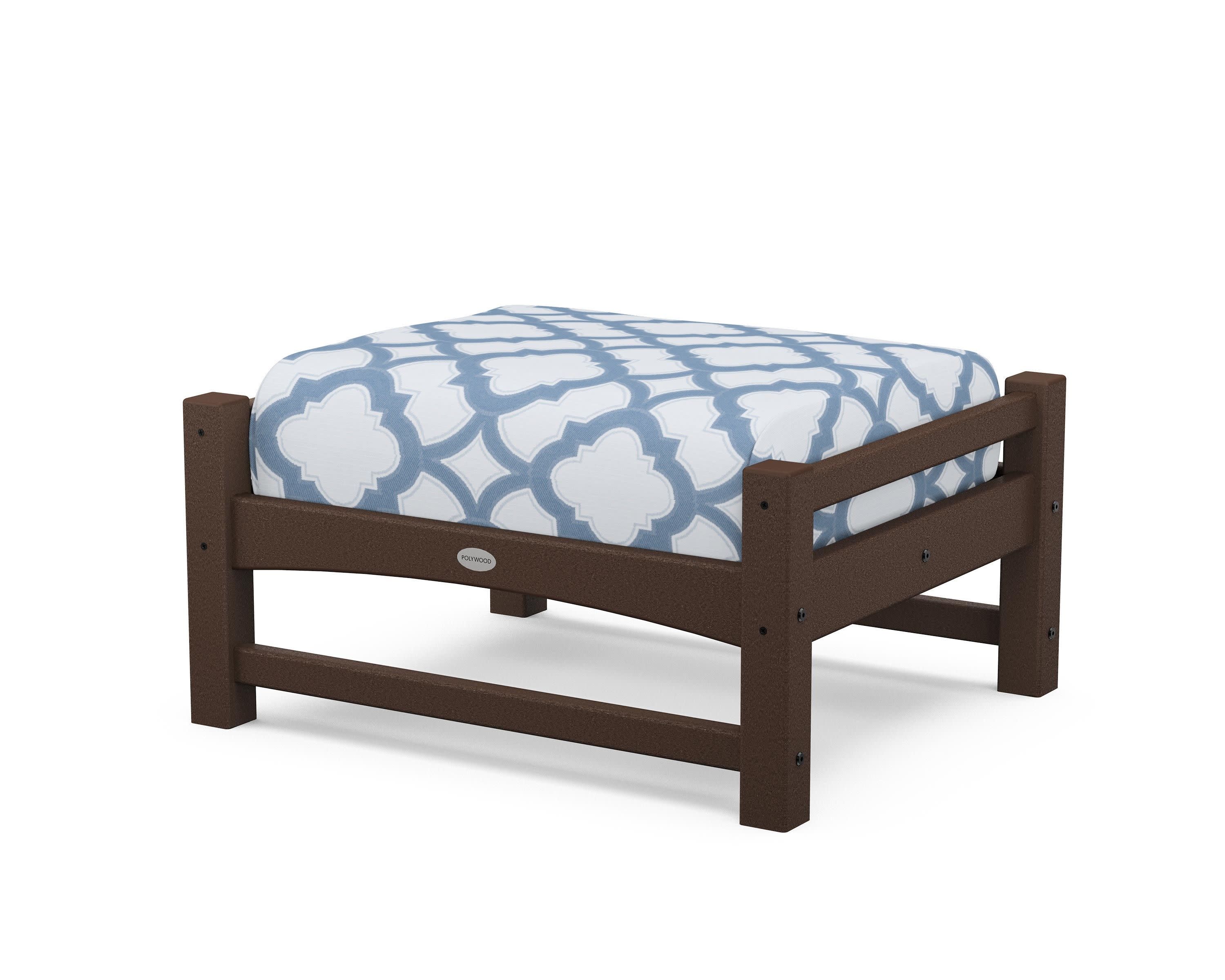 Club Ottoman in Mahogany / Trellis Sky Blue