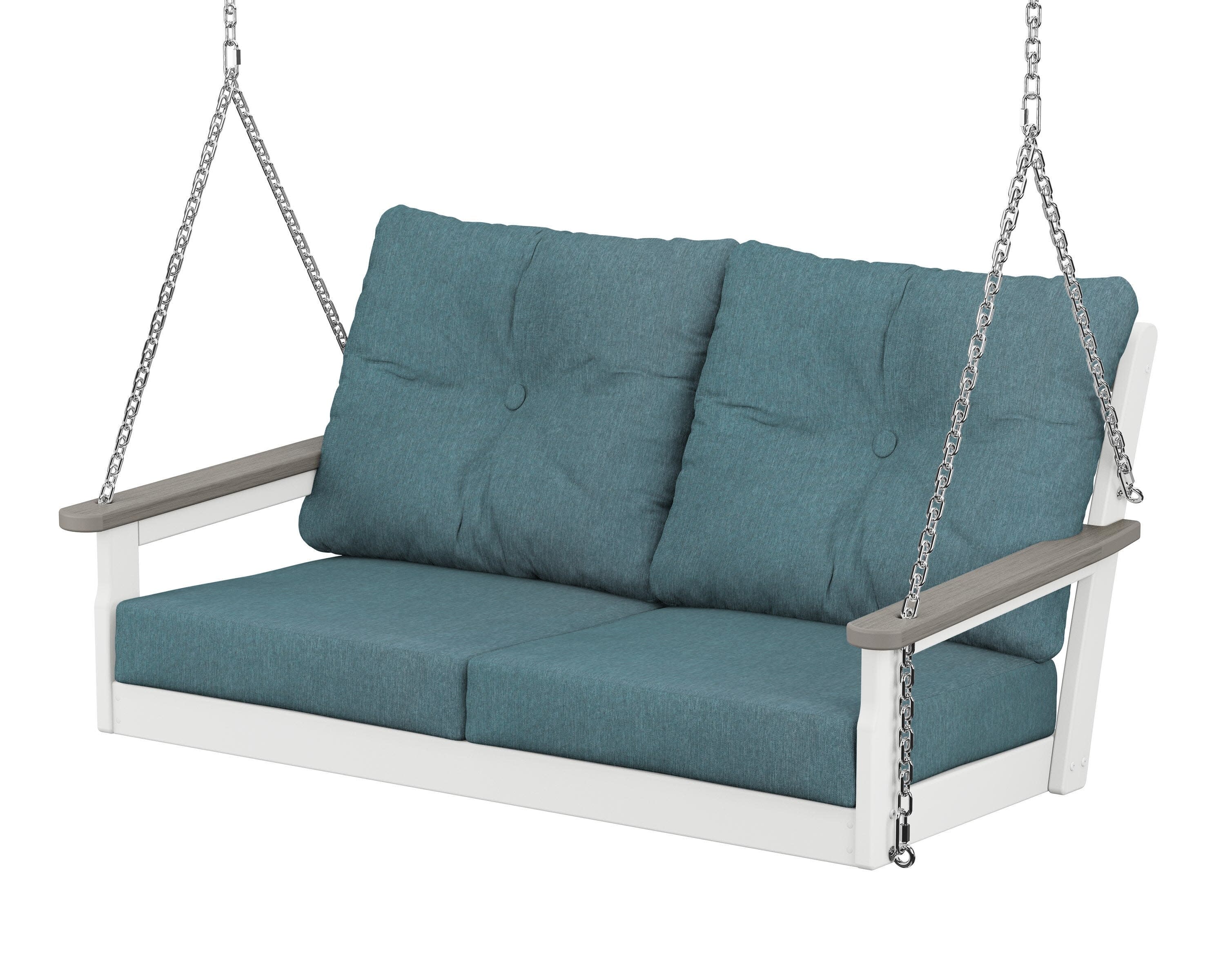 Vineyard Deep Seating Swing in White / Driftwood / Ocean Teal