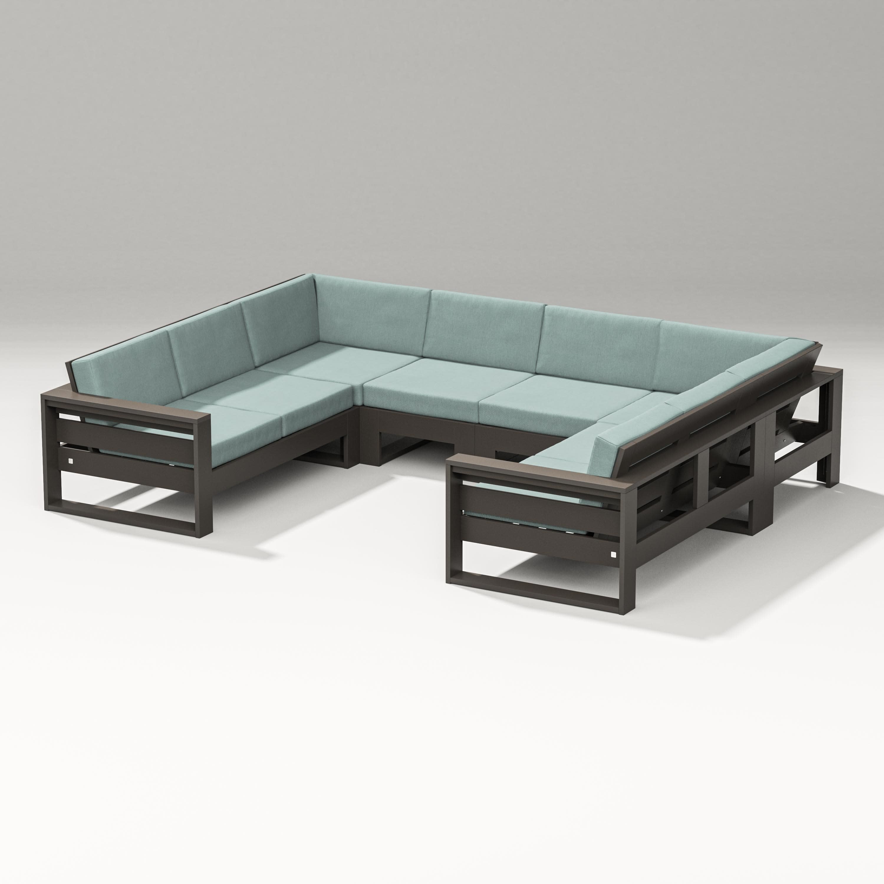 Latitude U-Shaped Sectional in Vintage Coffee / Glacier Spa