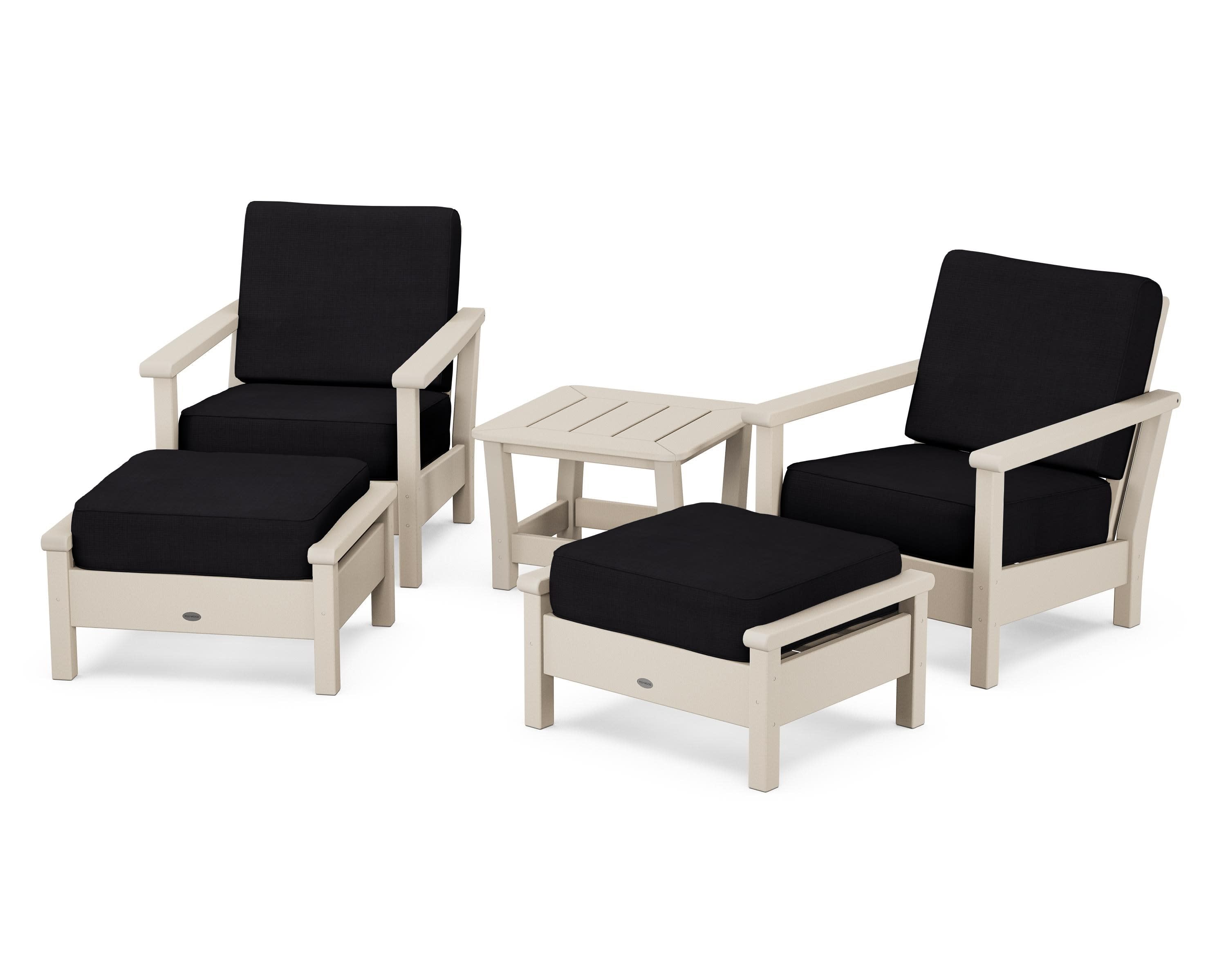 Harbour 5-Piece Deep Seating Chair Set in Sand / Midnight Linen