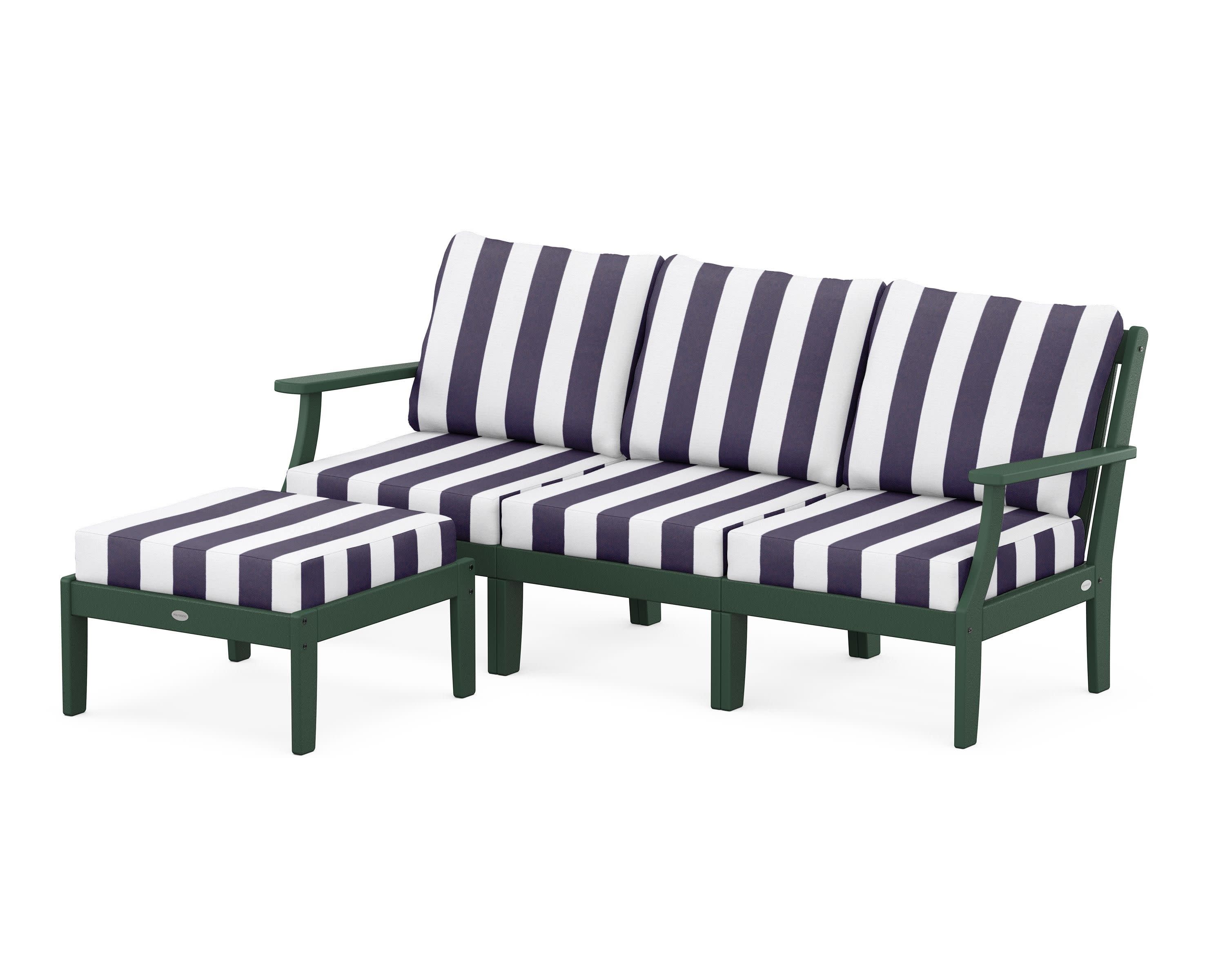 Braxton Modular 4-Piece Deep Seating Set with Ottoman in Green / Cabana Stripe Navy