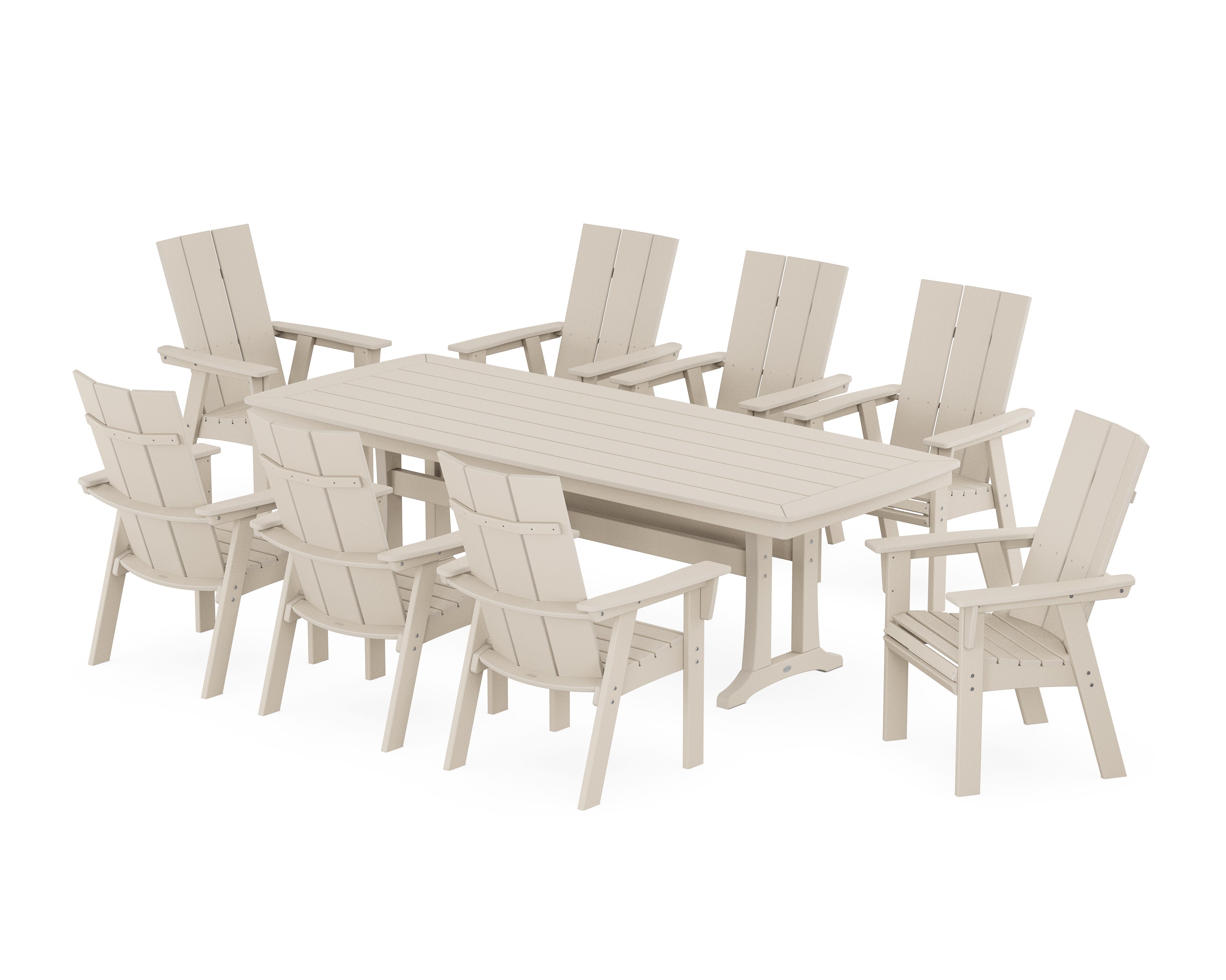 Modern Curveback Adirondack 9-Piece Dining Set with Trestle Legs in Sand
