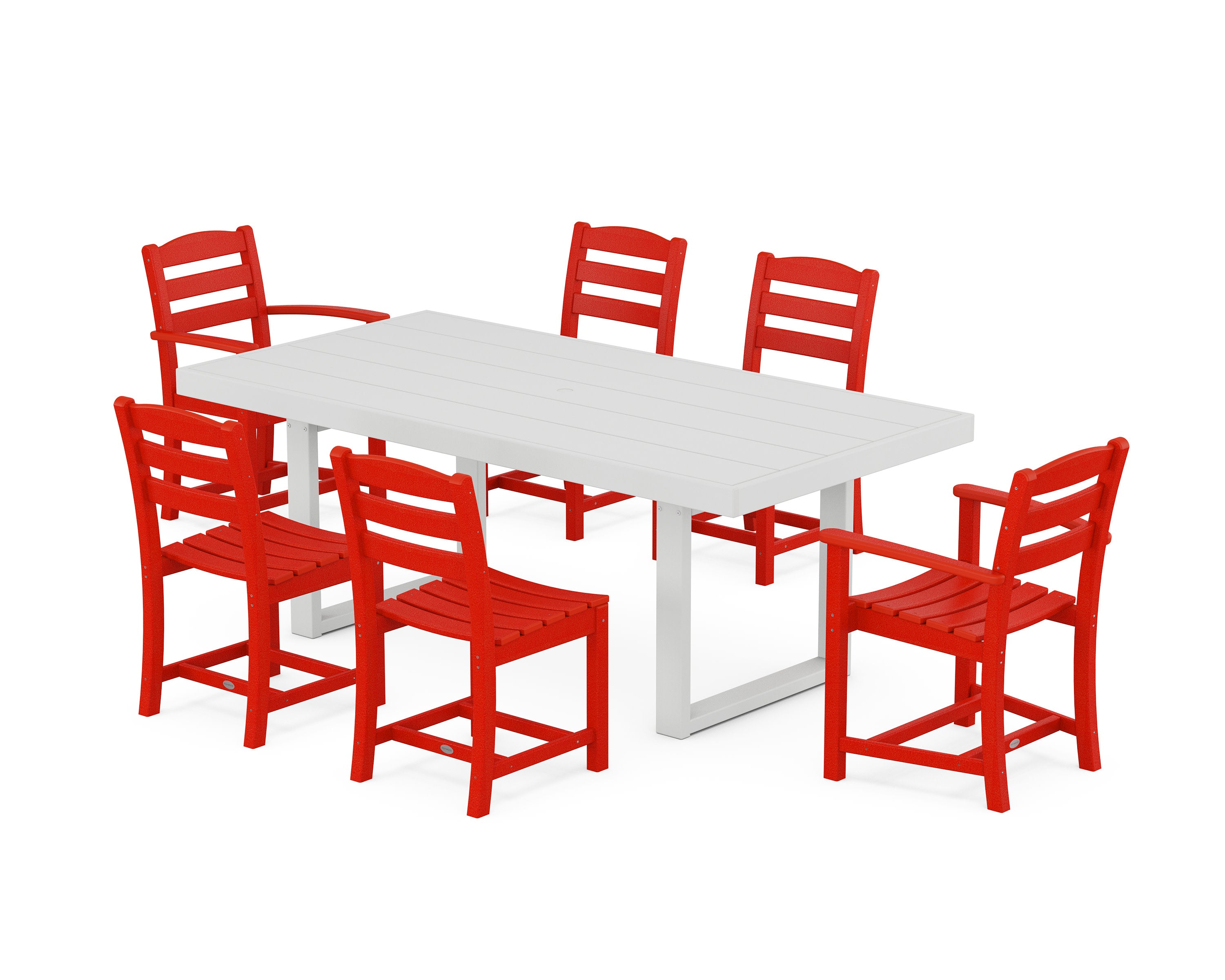 La Casa Caf 7-Piece Dining Set in Sunset Red / White