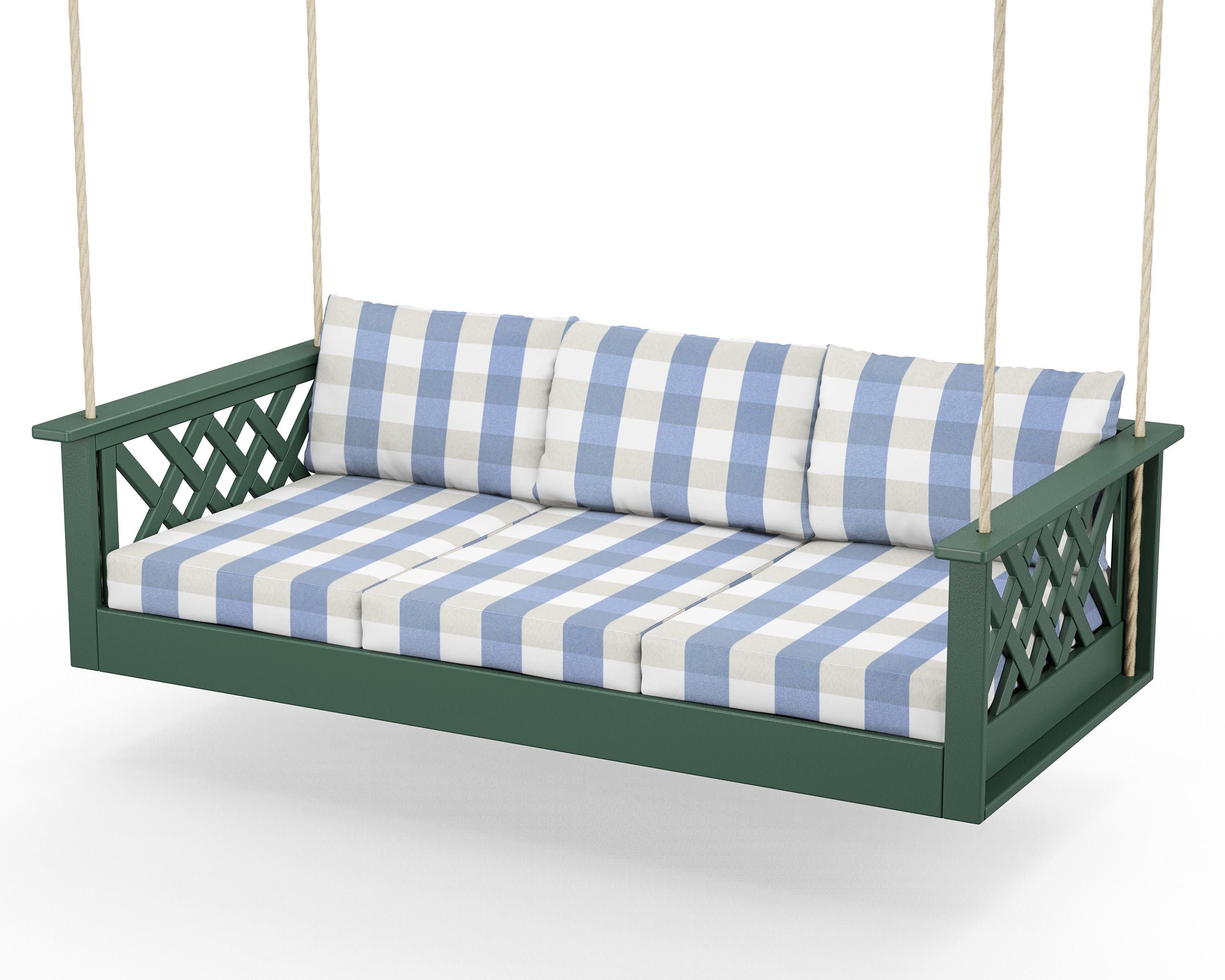 Wovendale Daybed Swing in Green / Buffalo Plaid Sky Blue
