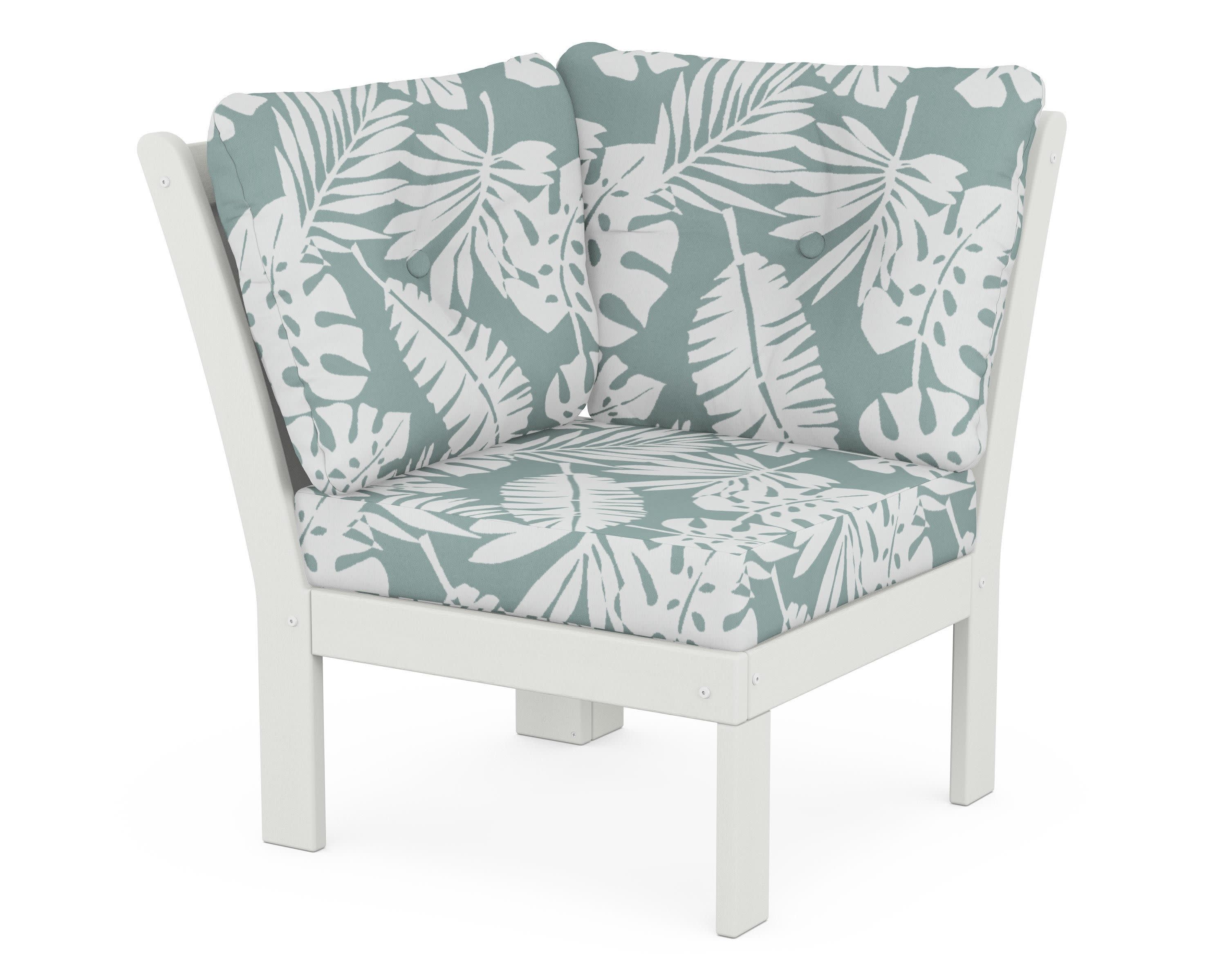 Vineyard Modular Corner Chair in Vintage White / Leaf Glacier Spa