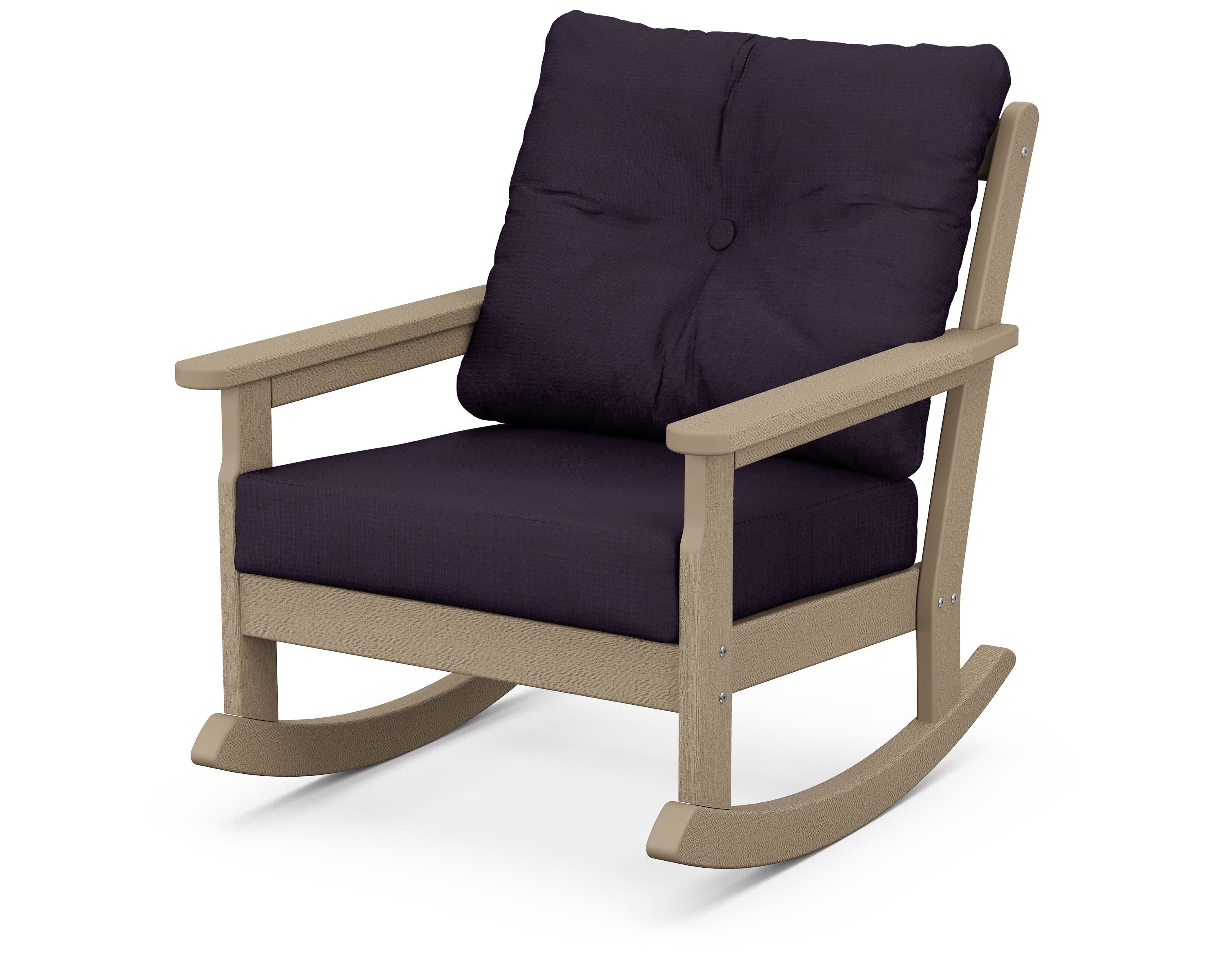 Vineyard Deep Seating Rocking Chair in Vintage Sahara / Navy Linen