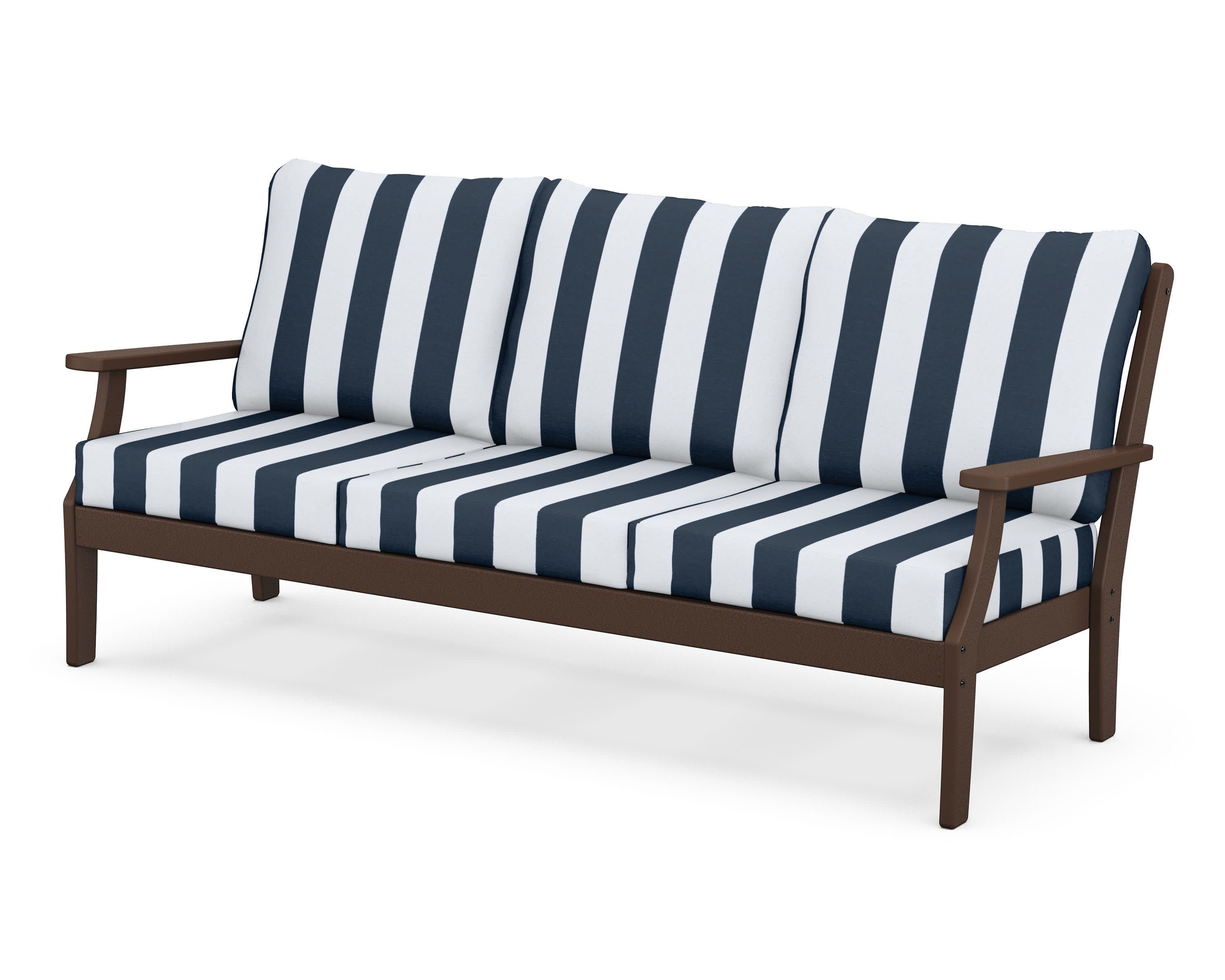 Braxton Deep Seating Sofa in Mahogany / Cabana Stripe Marine Indigo