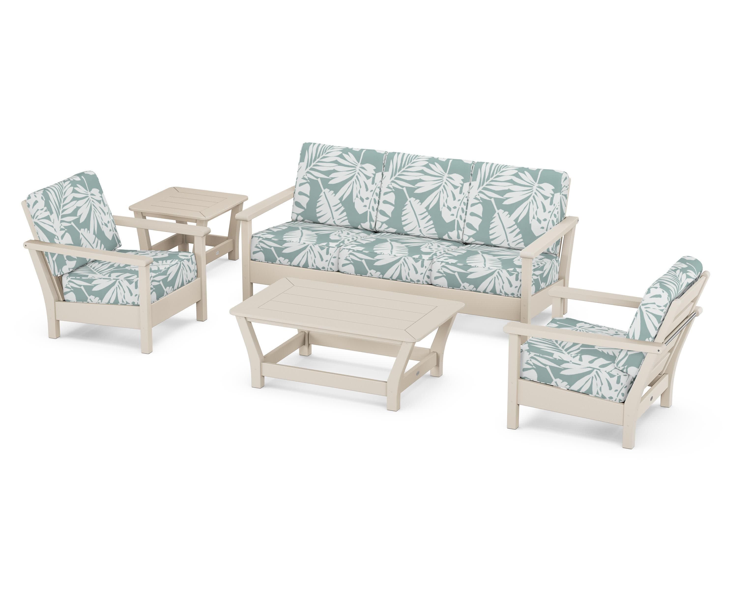 Harbour 5-Piece Deep Seating Set in Sand / Leaf Glacier Spa