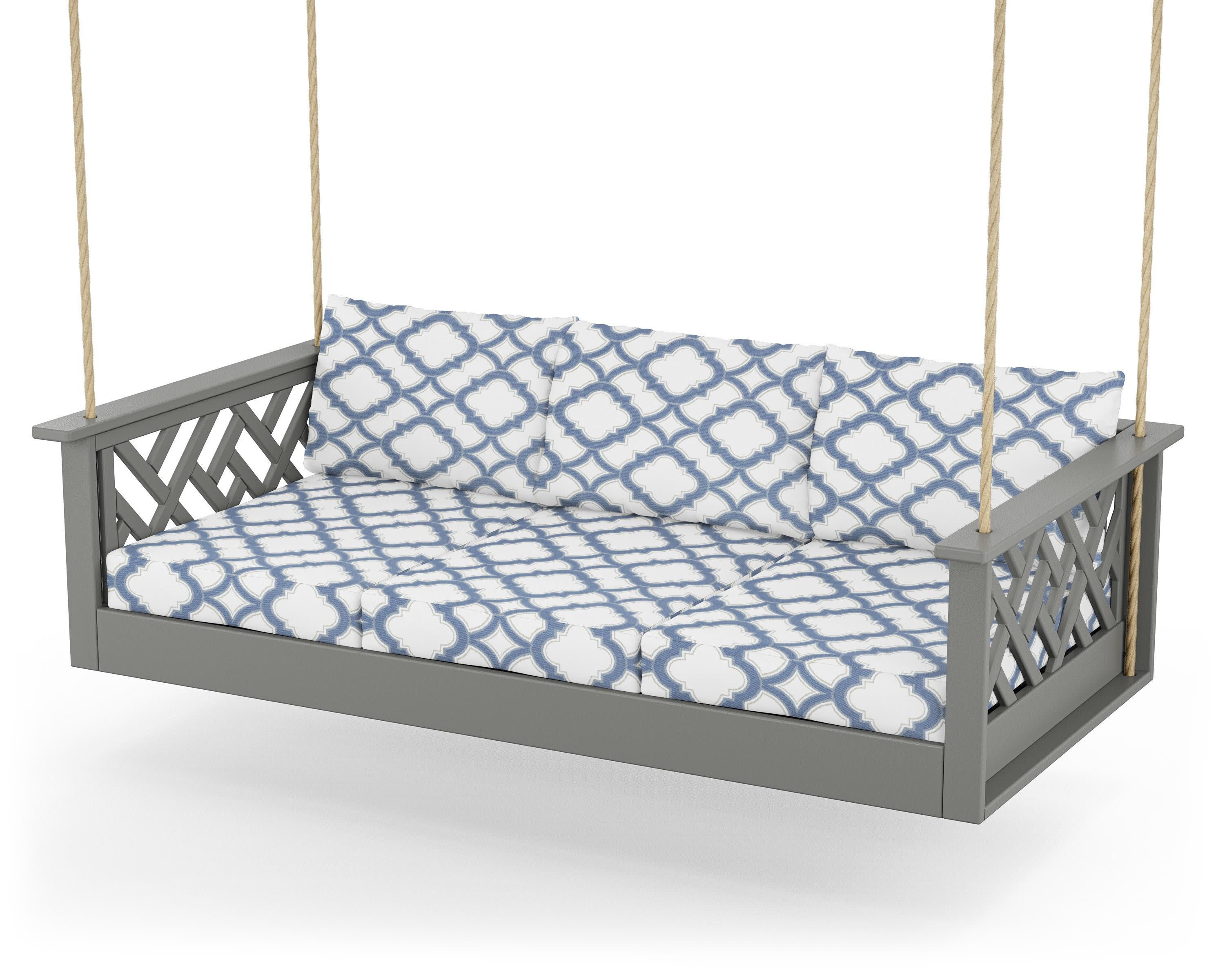 Chippendale Daybed Swing in Slate Grey / Trellis Sky Blue
