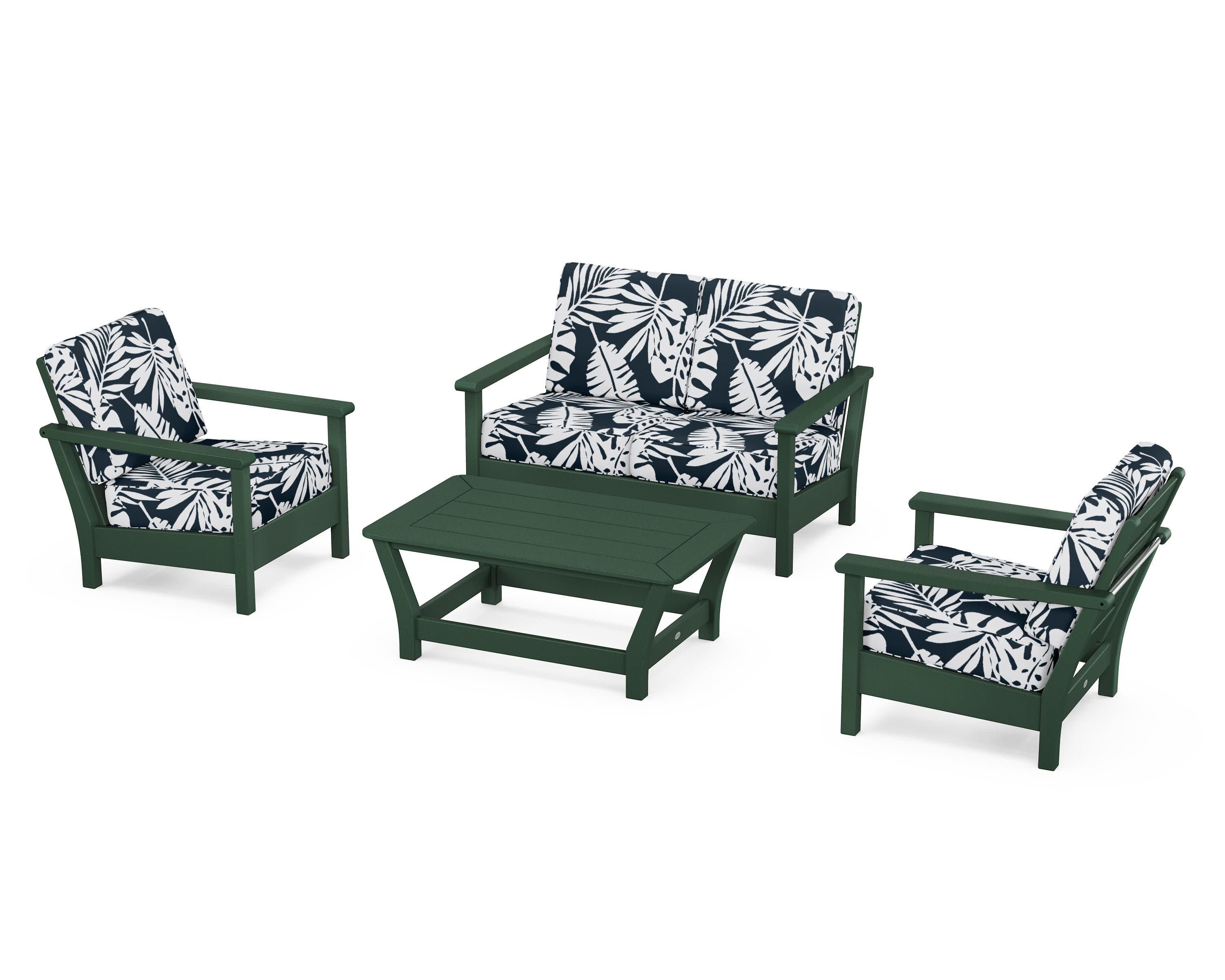 Harbour 4-Piece Deep Seating Set in Green / Leaf Marine Indigo