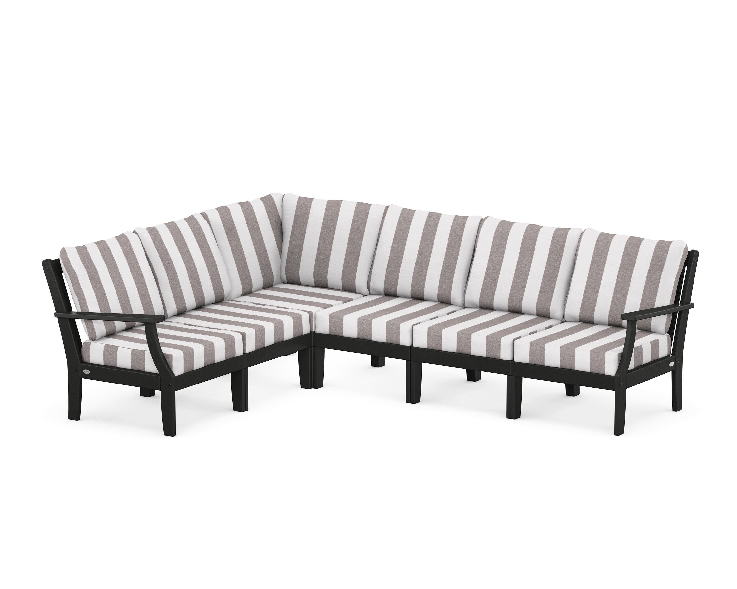 Braxton Modular 6-Piece Deep Seating Set in Black / Cabana Stripe Grey Mist