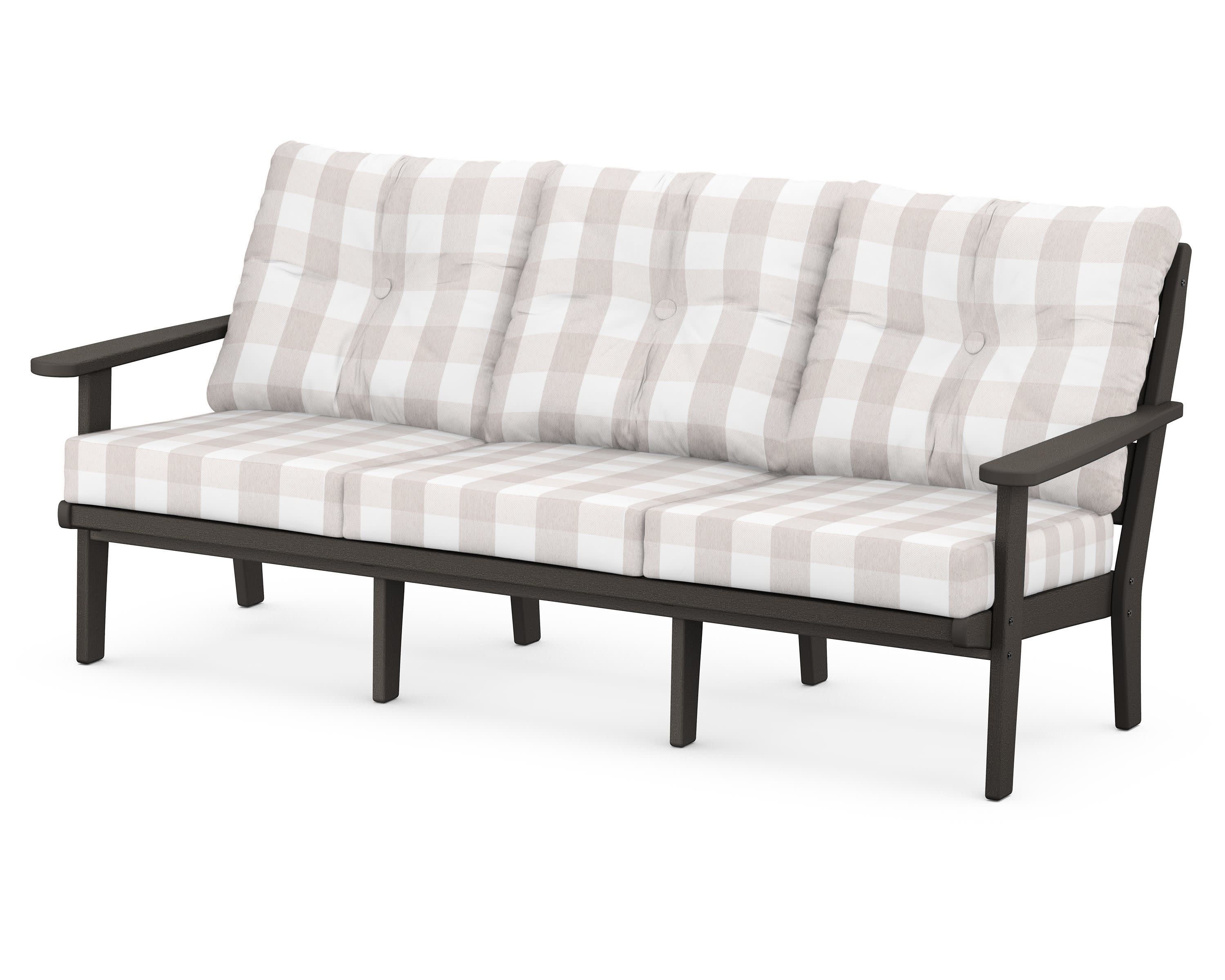 Lakeside Deep Seating Sofa in Vintage Coffee / Buffalo Plaid Dune Burlap