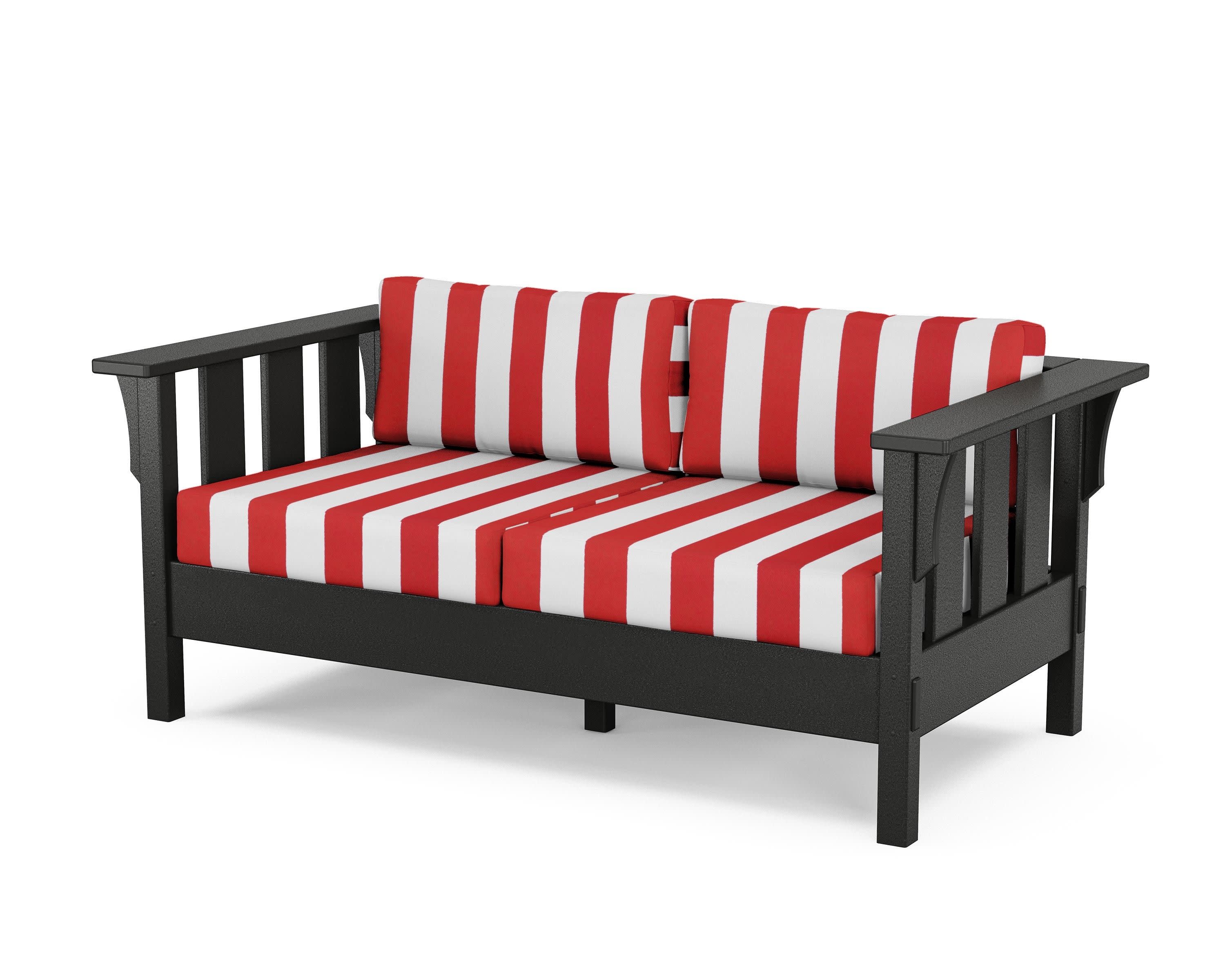 Acadia Deep Seating Loveseat in Black / Cabana Stripe Crimson