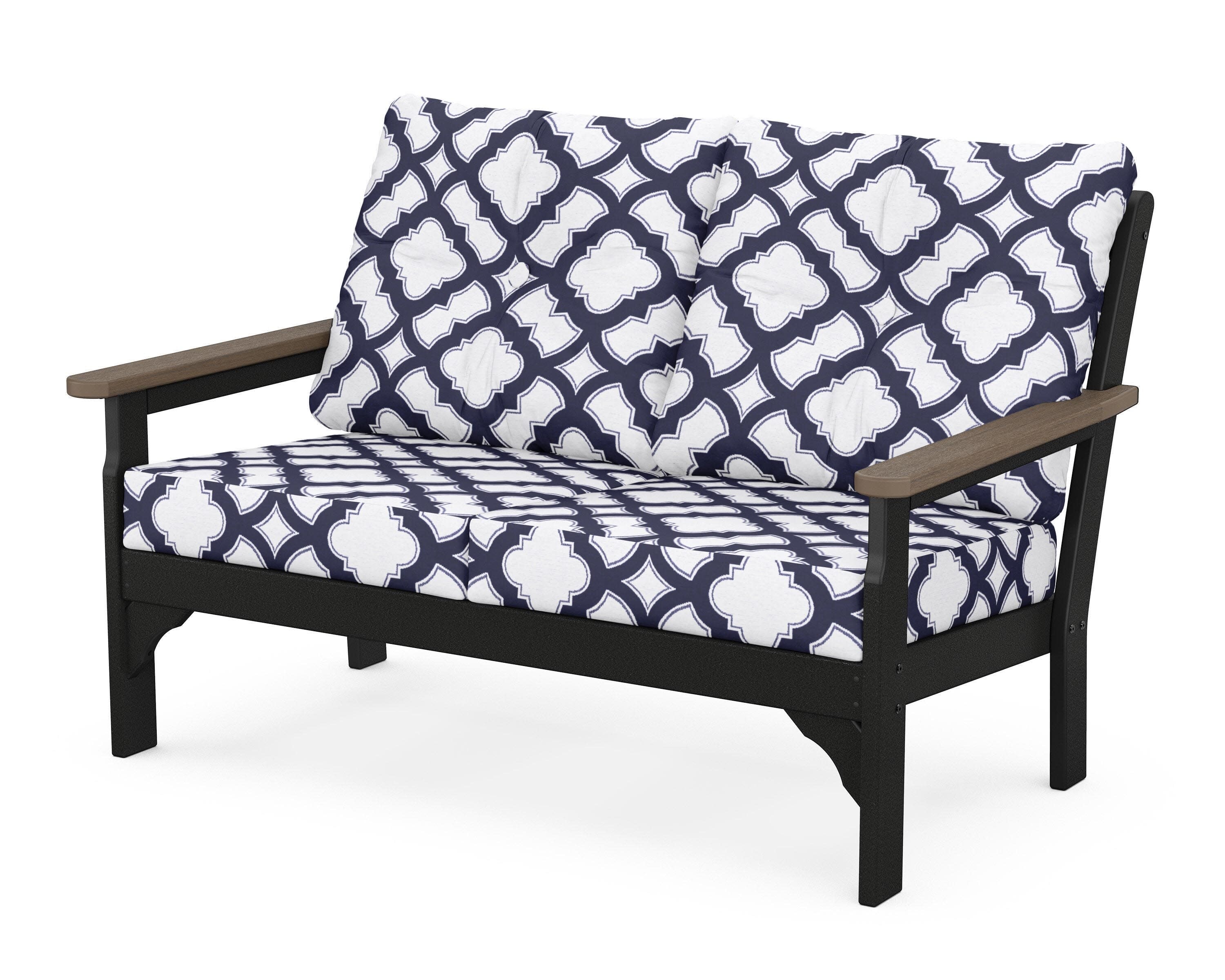 Vineyard Deep Seating Loveseat in Black / Kona / Trellis Navy