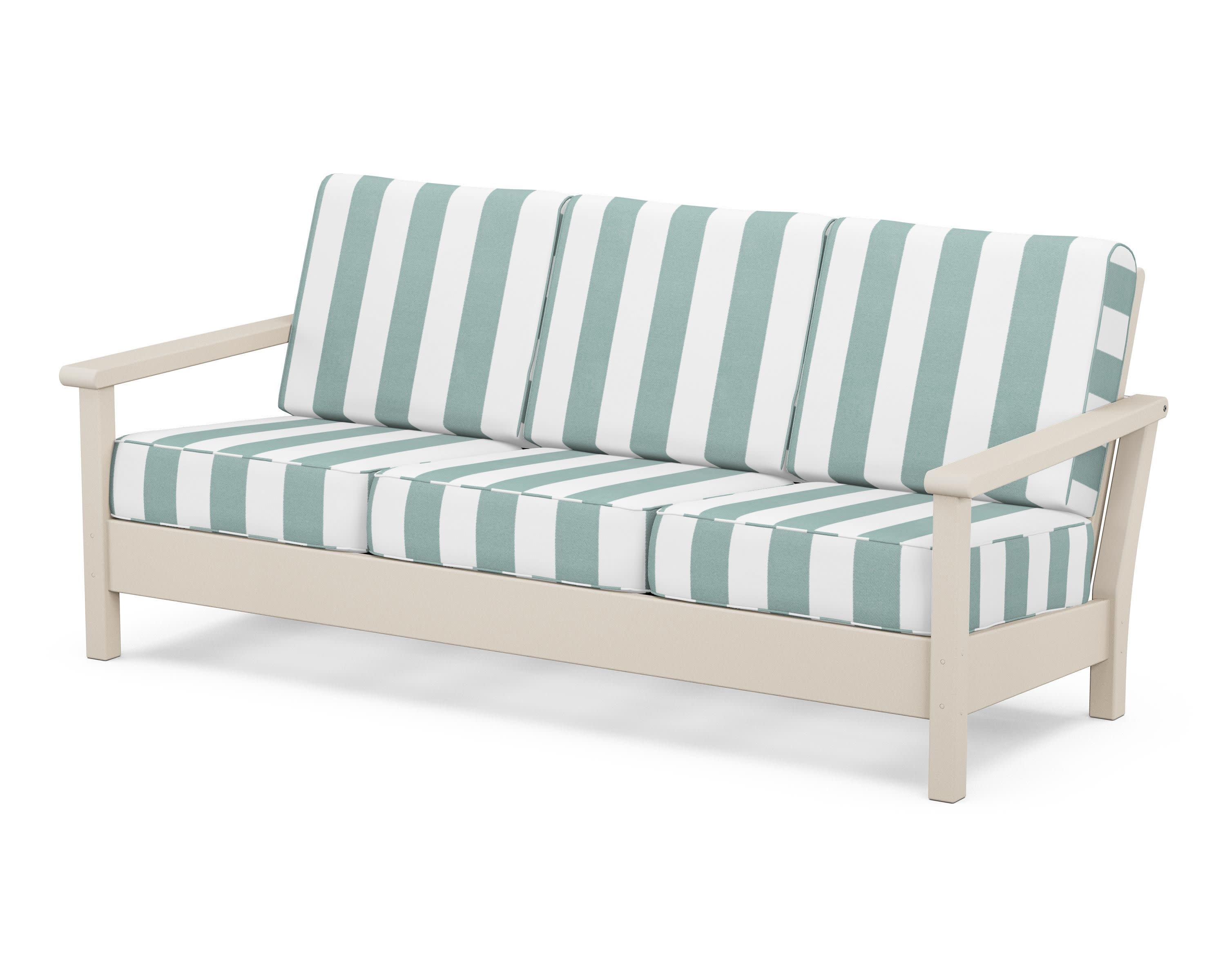 Harbour Deep Seating Sofa in Sand / Cabana Stripe Glacier Spa