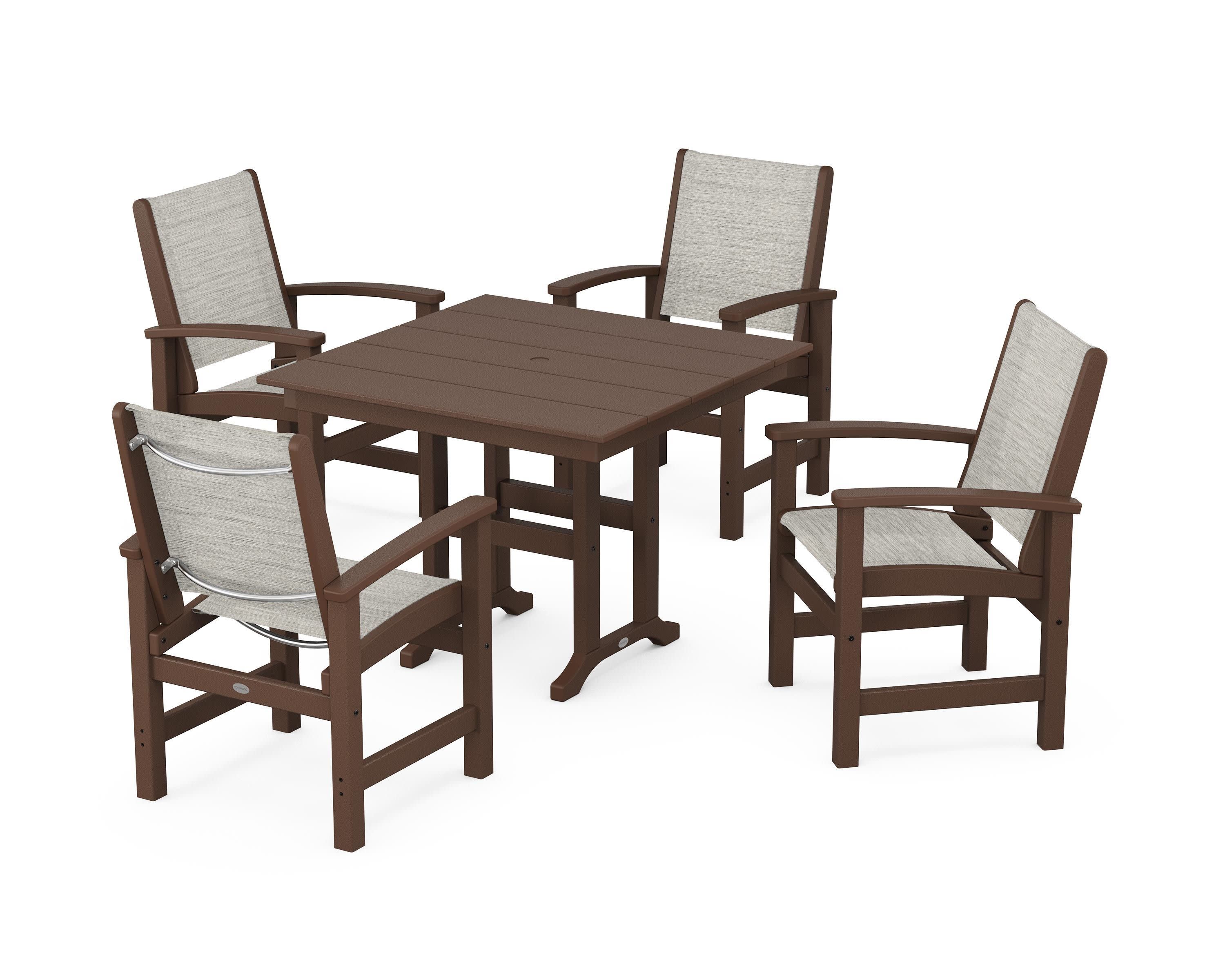 Coastal 5-Piece Farmhouse Dining Set in Mahogany / Birch Sling