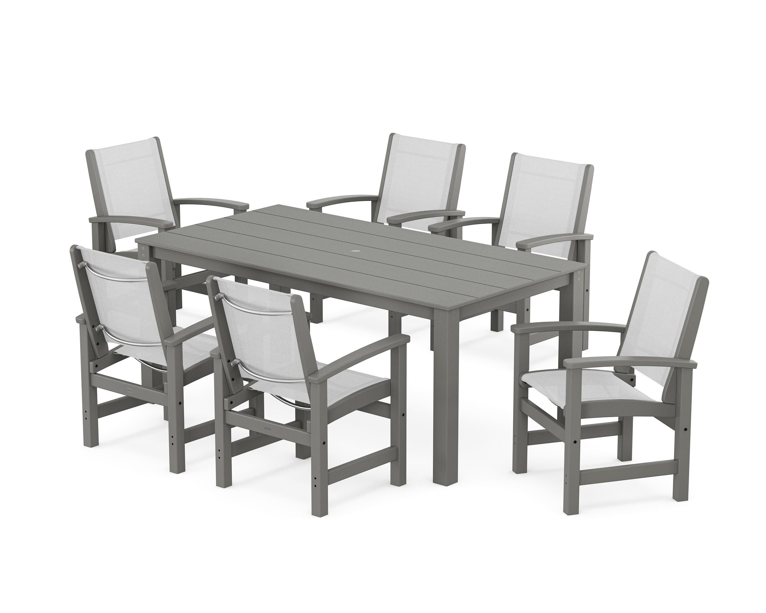 Coastal 7-Piece Parsons Dining Set in Slate Grey / White Sling