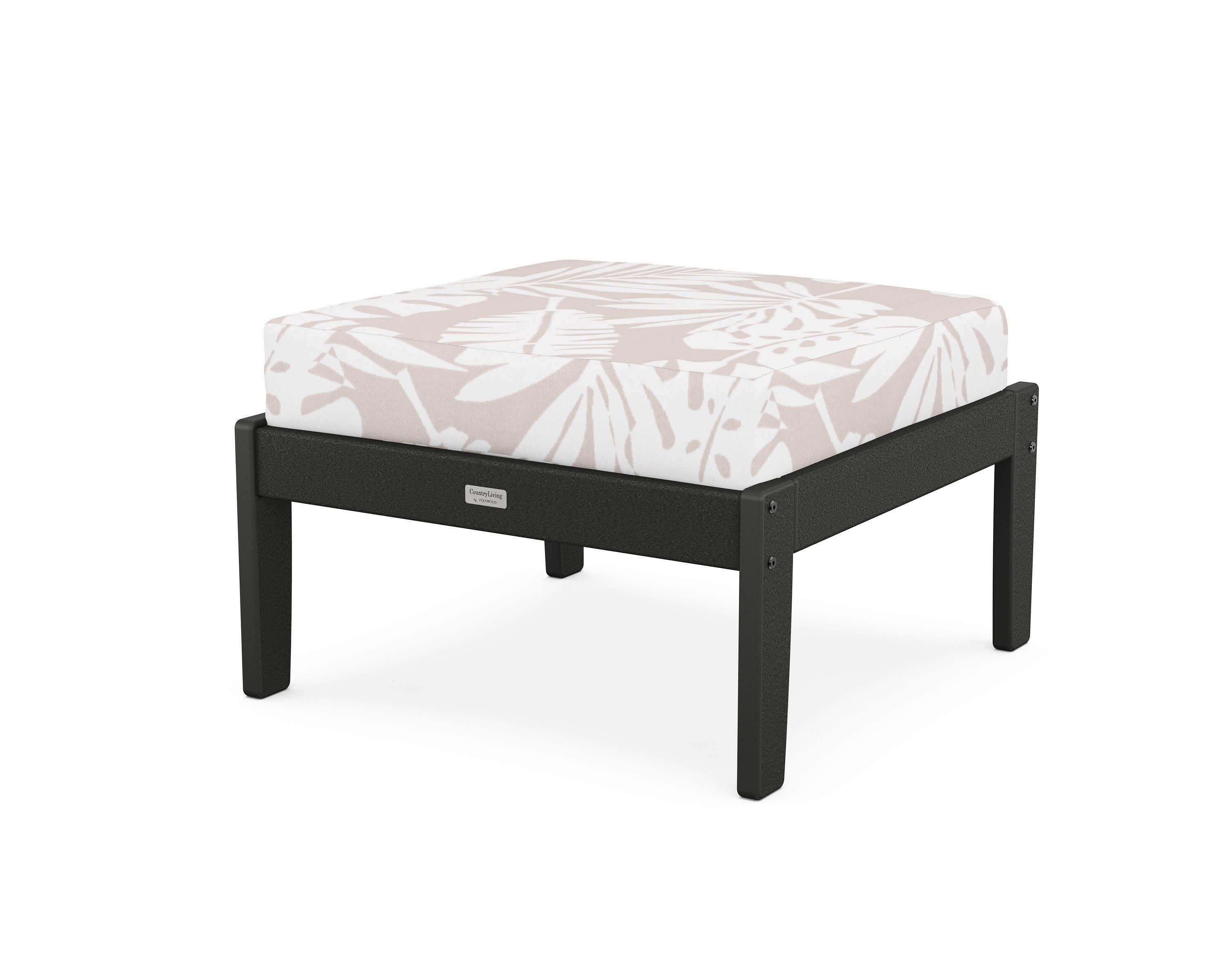 Cottage Deep Seating Ottoman in Black / Leaf Dune Burlap