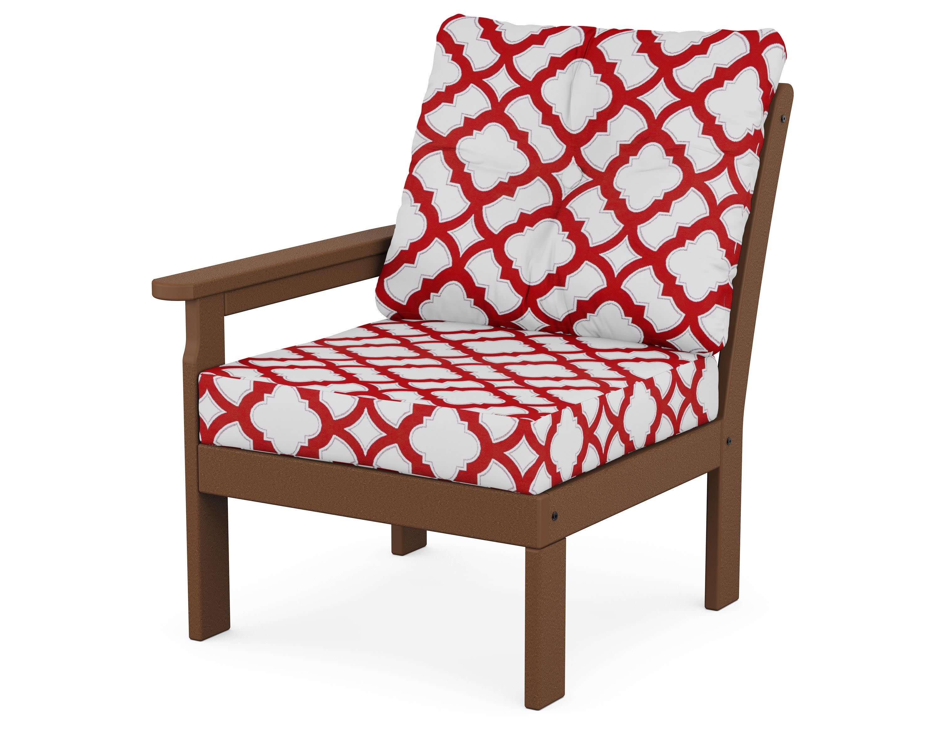 Vineyard Modular Left Arm Chair in Teak / Trellis Crimson