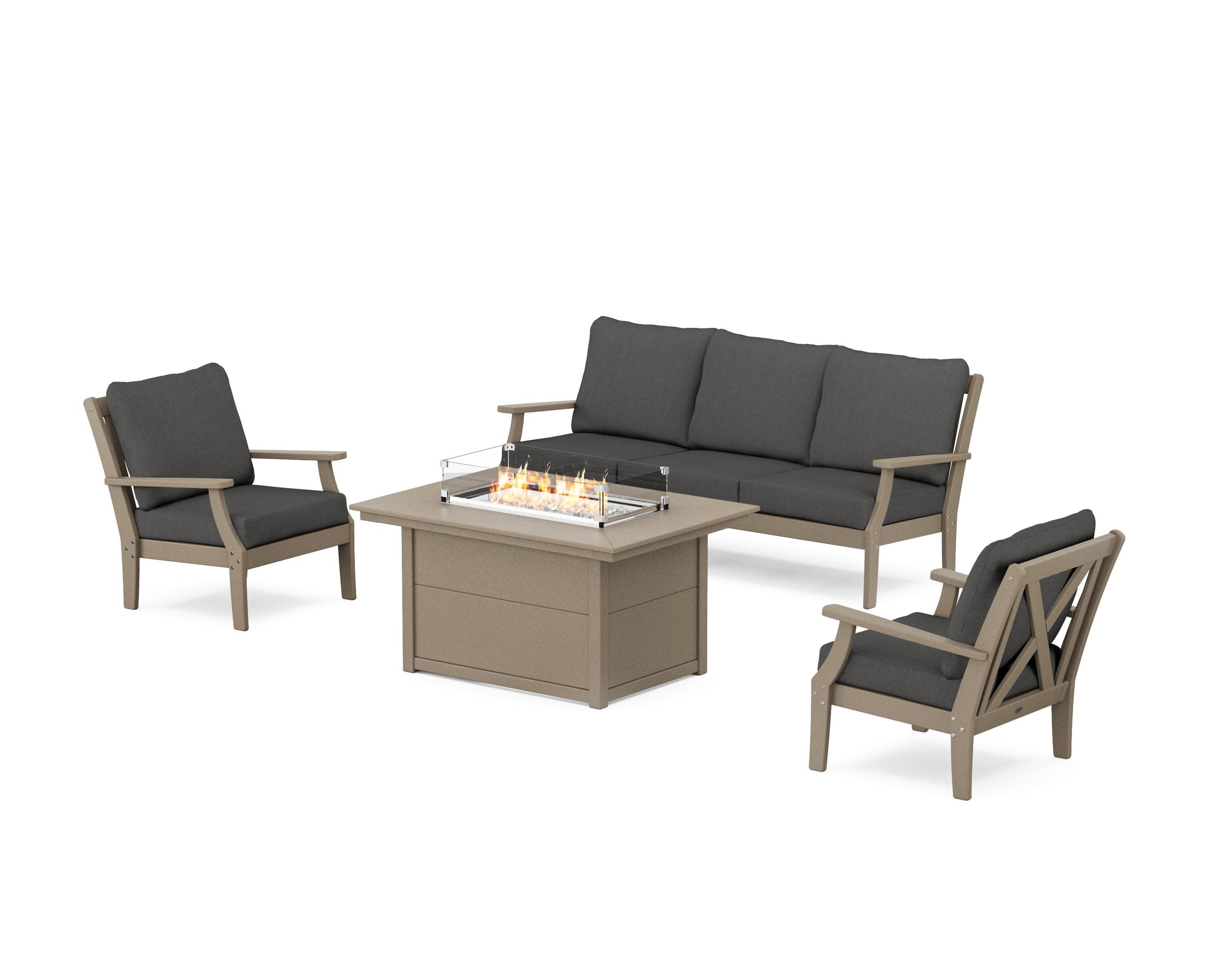 Braxton Deep Seating Fire Pit Table Set in Vintage Sahara / Spectrum Carbon