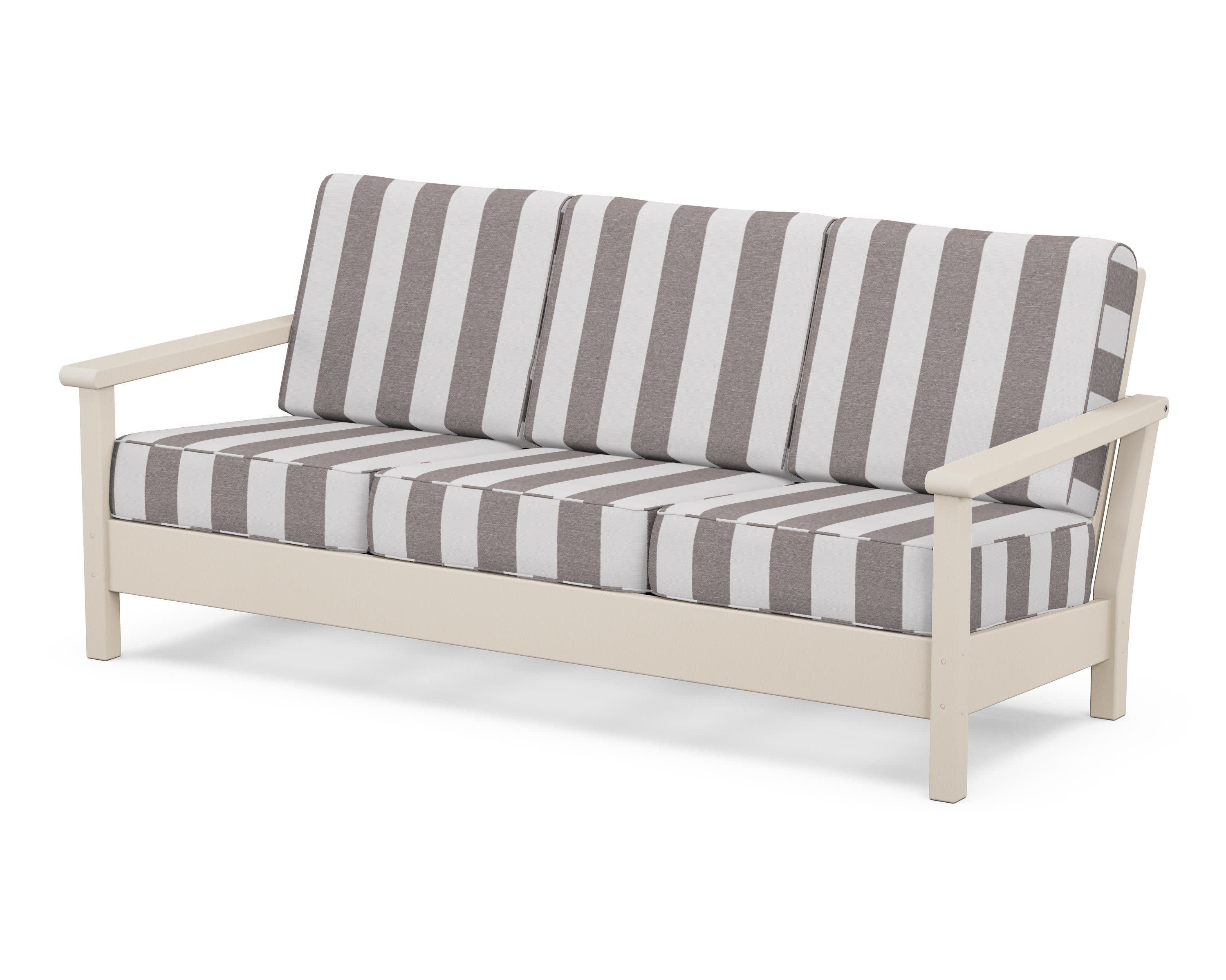 Harbour Deep Seating Sofa in Sand / Cabana Stripe Grey Mist