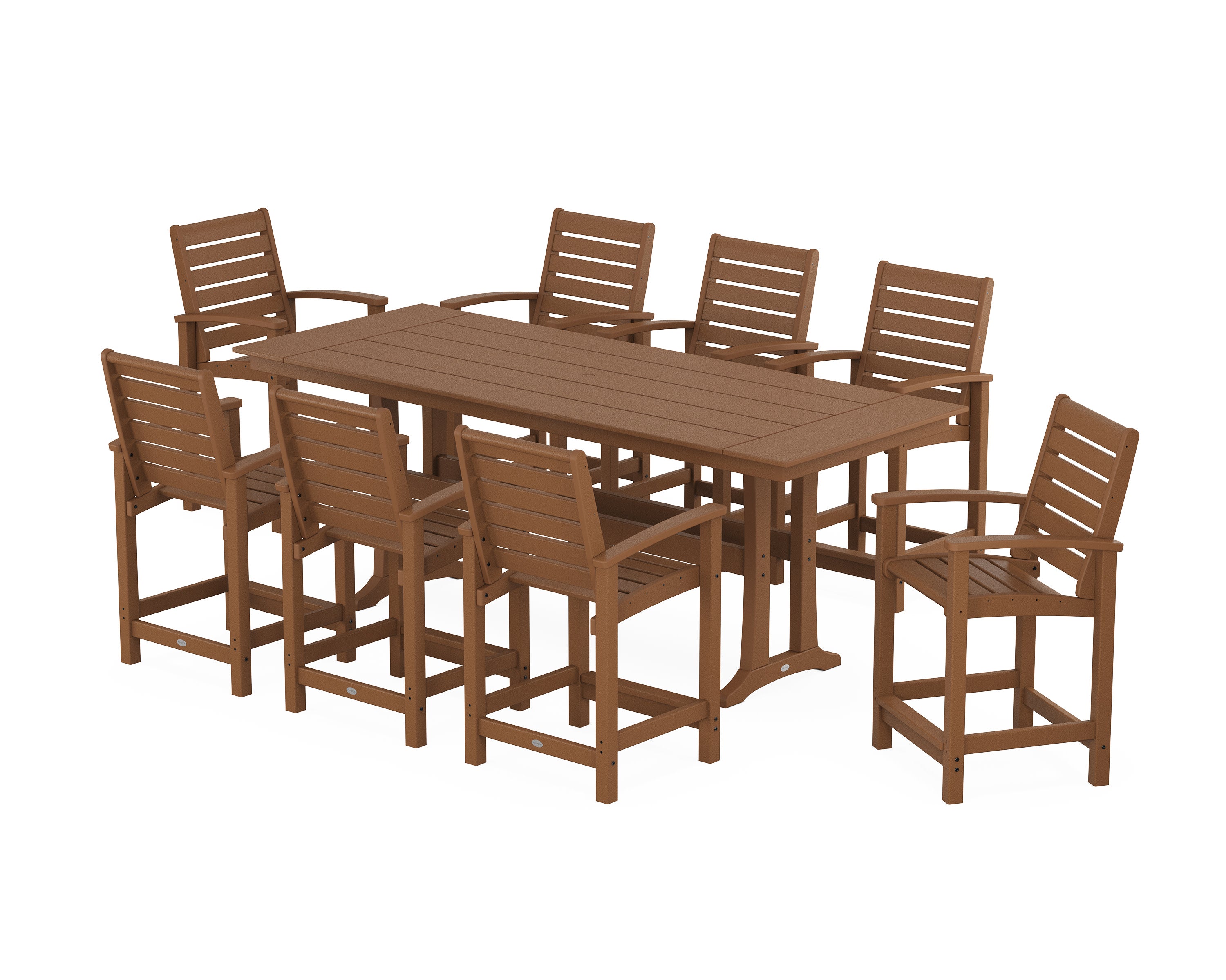 Signature 9-Piece Farmhouse Counter Set with Trestle Legs in Teak
