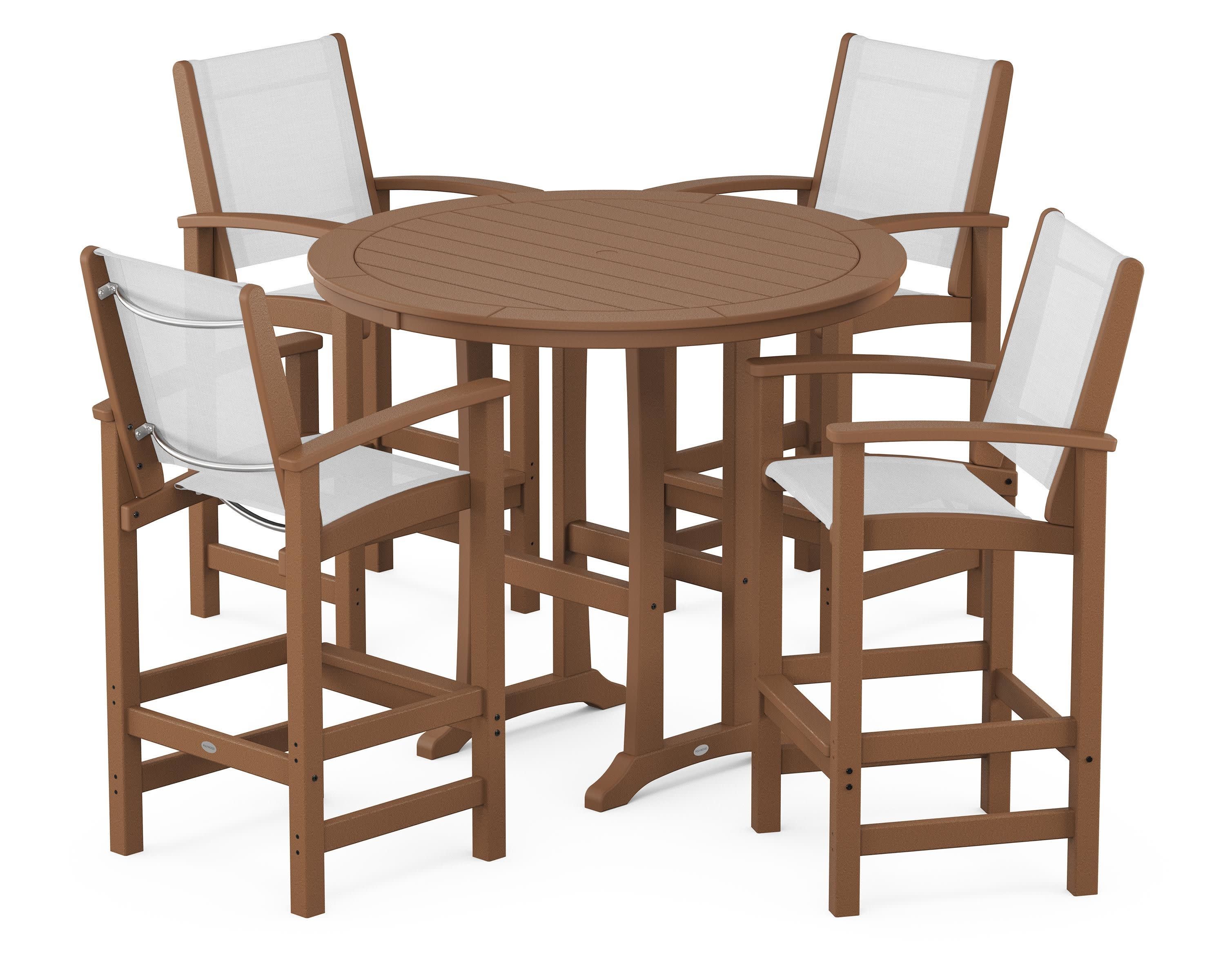 Coastal 5-Piece Nautical Trestle Bar Set in Teak / White Sling