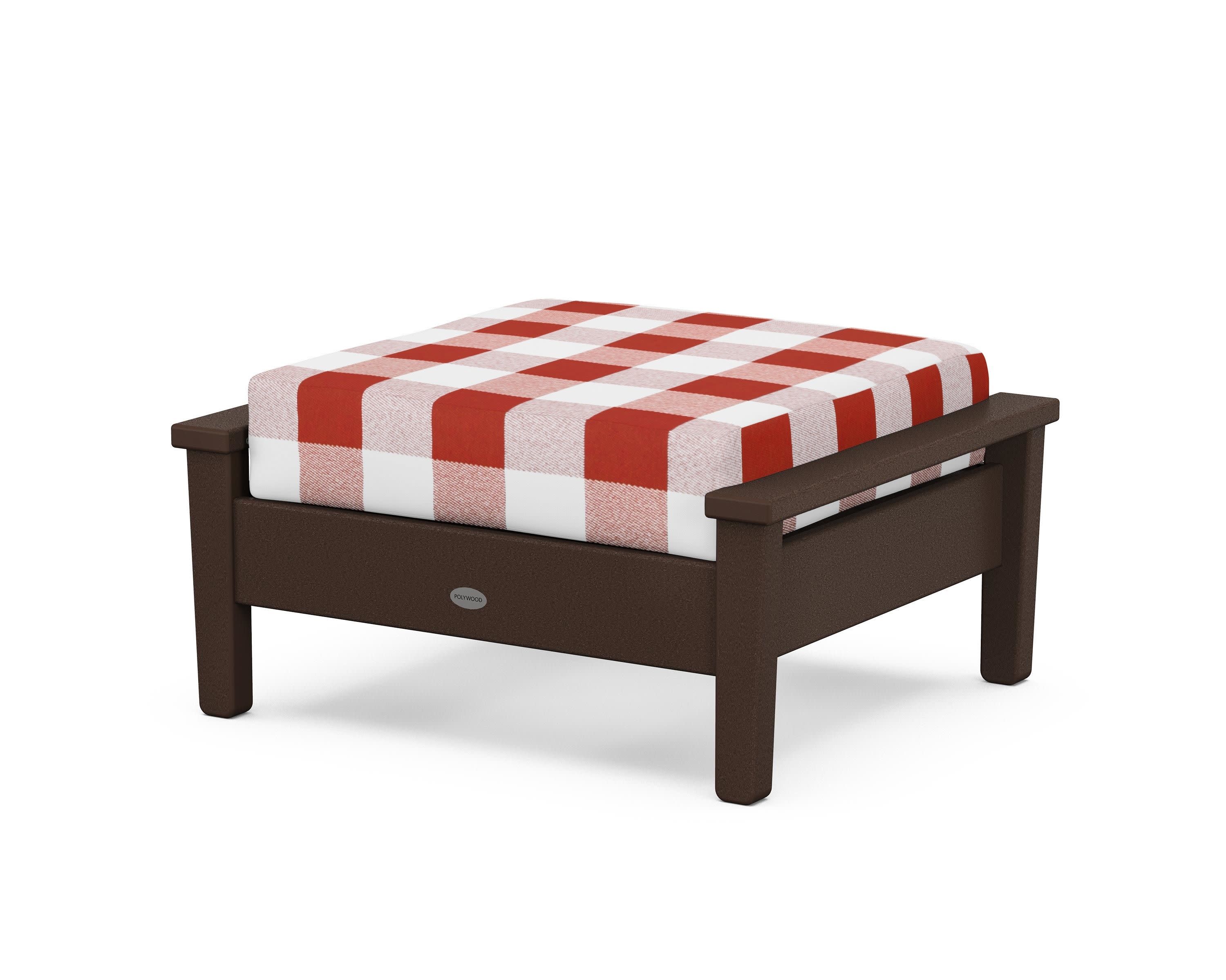 Prescott Deep Seating Ottoman in Mahogany / Buffalo Plaid Crimson