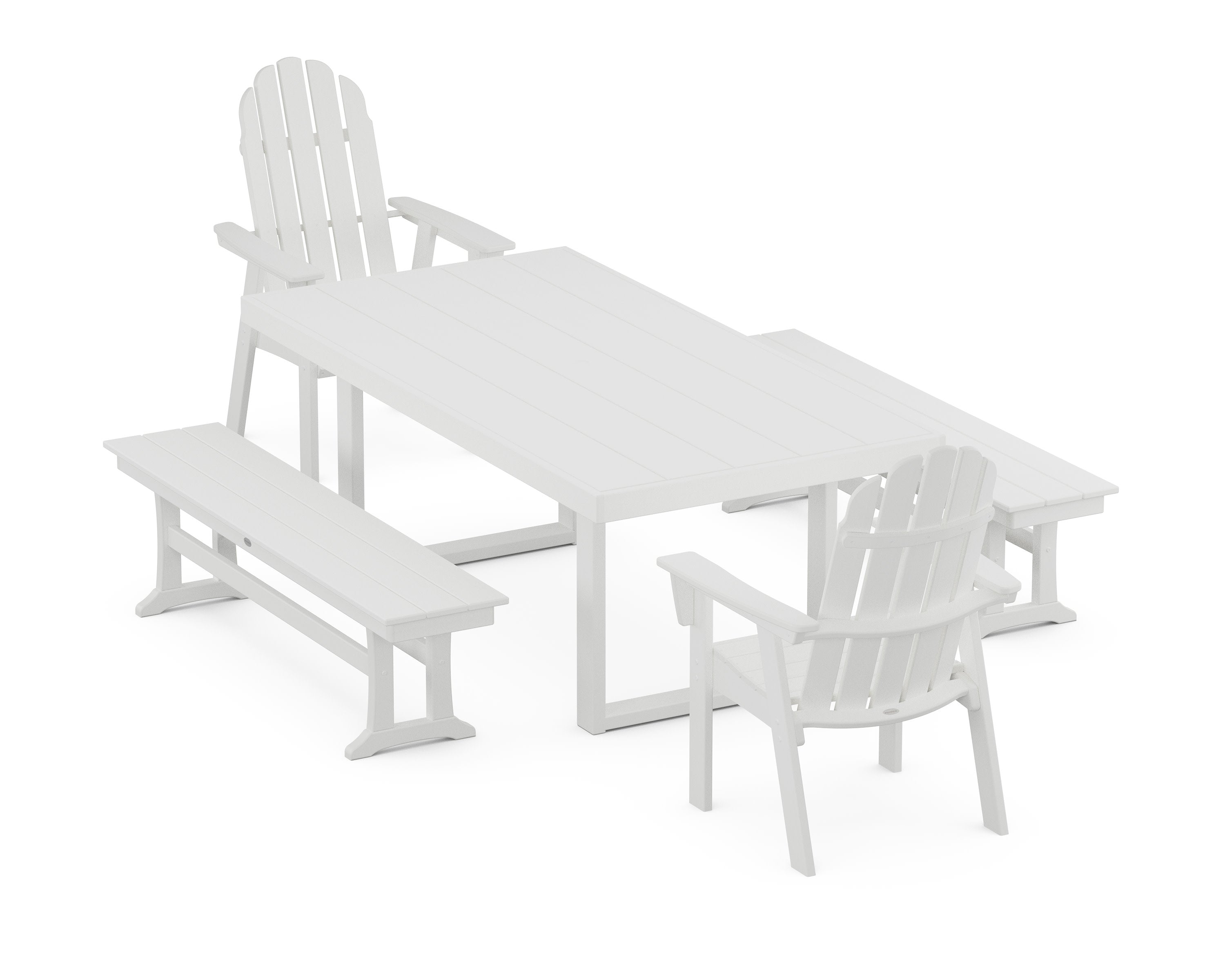 Vineyard Adirondack 5-Piece Dining Set with Benches in White