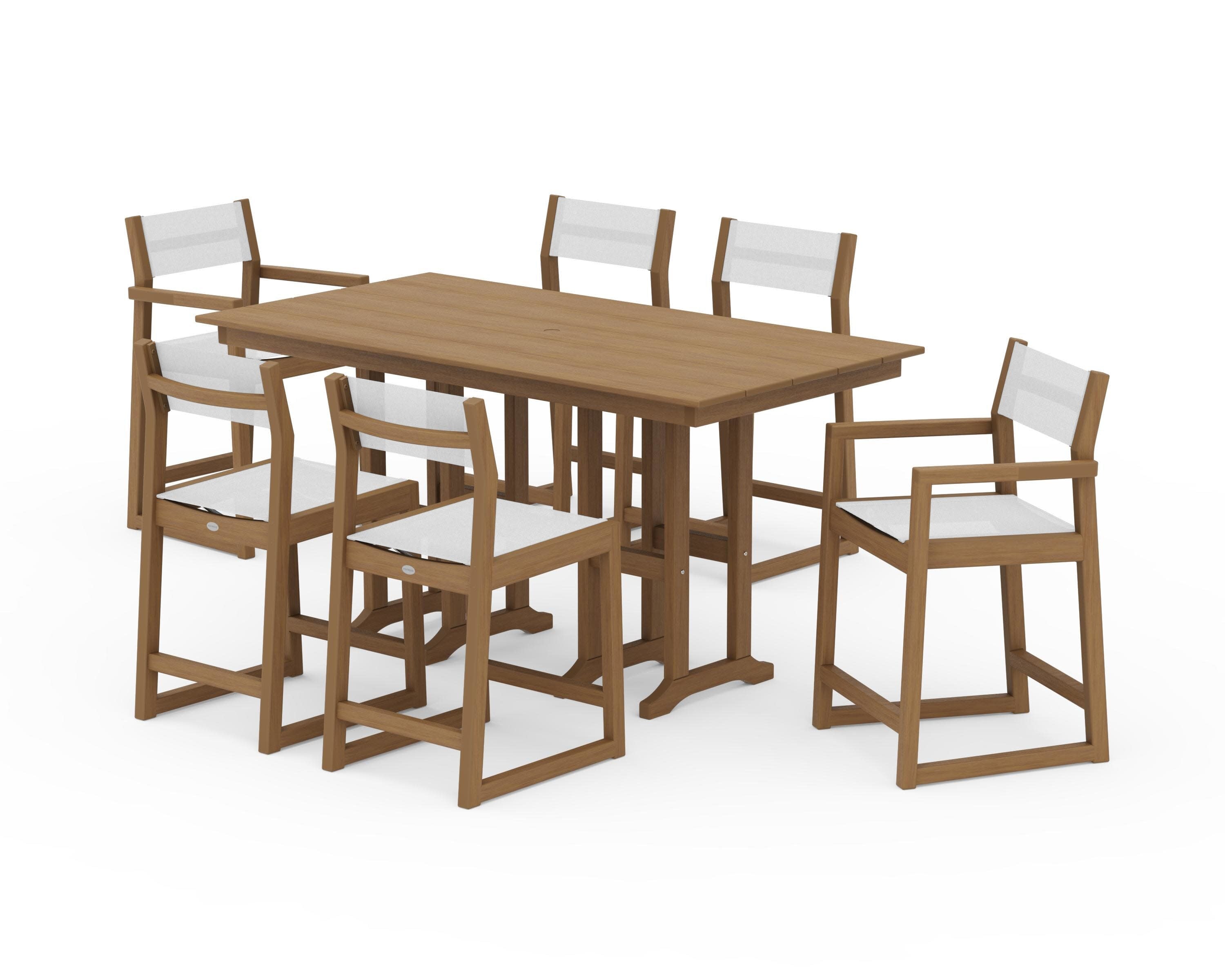 EDGE Sling 7-Piece Farmhouse Counter Set in Natural / White Sling