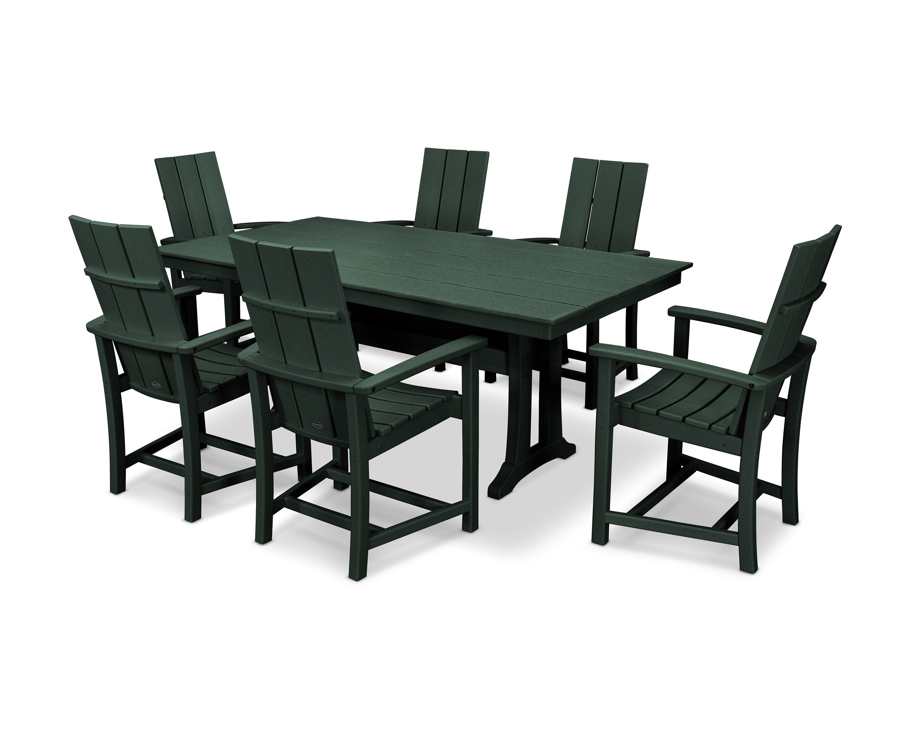 Modern Adirondack 7-Piece Farmhouse Dining Set with Trestle Legs in Green