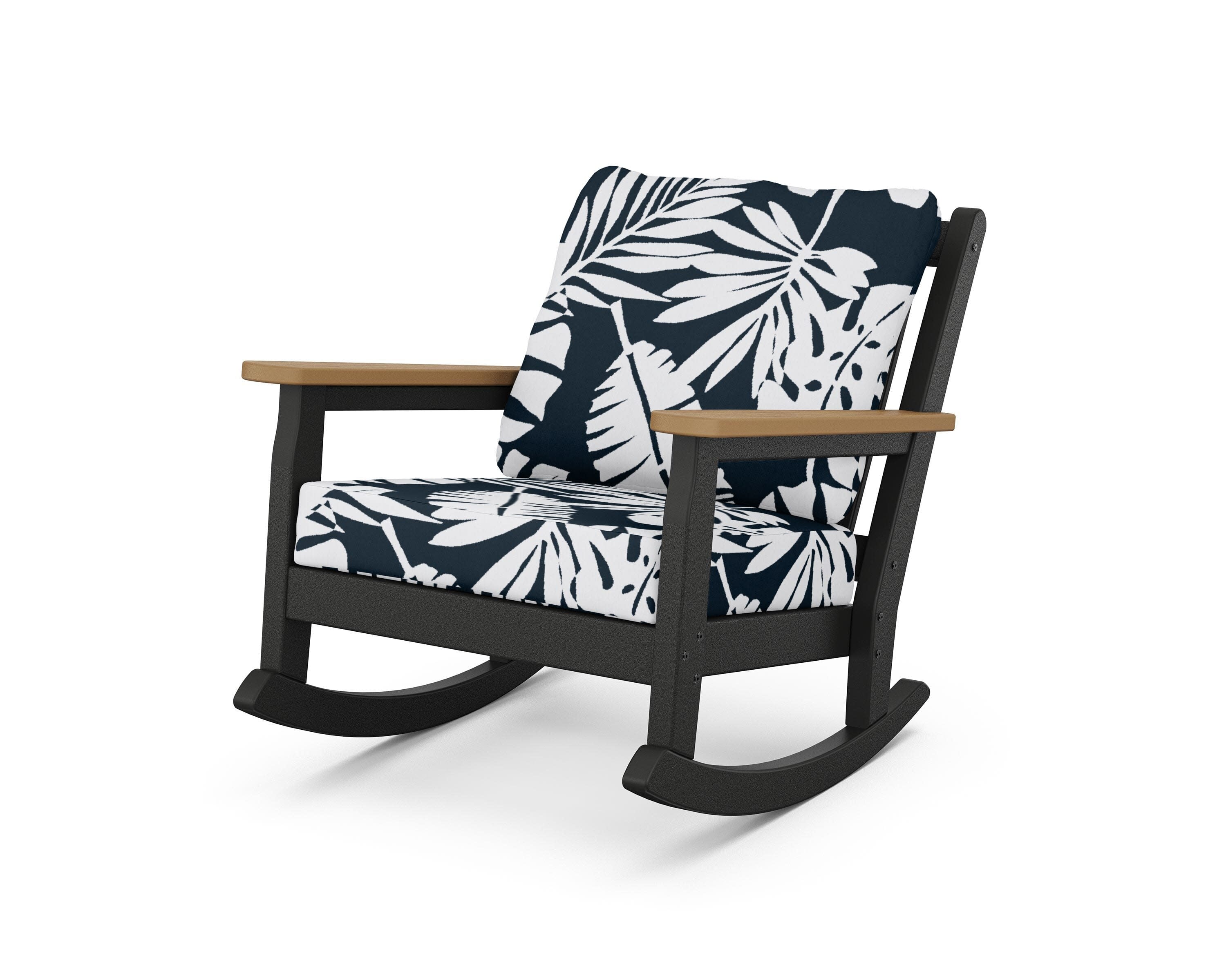 Chippendale Deep Seating Rocking Chair in Black / Natural / Leaf Marine Indigo