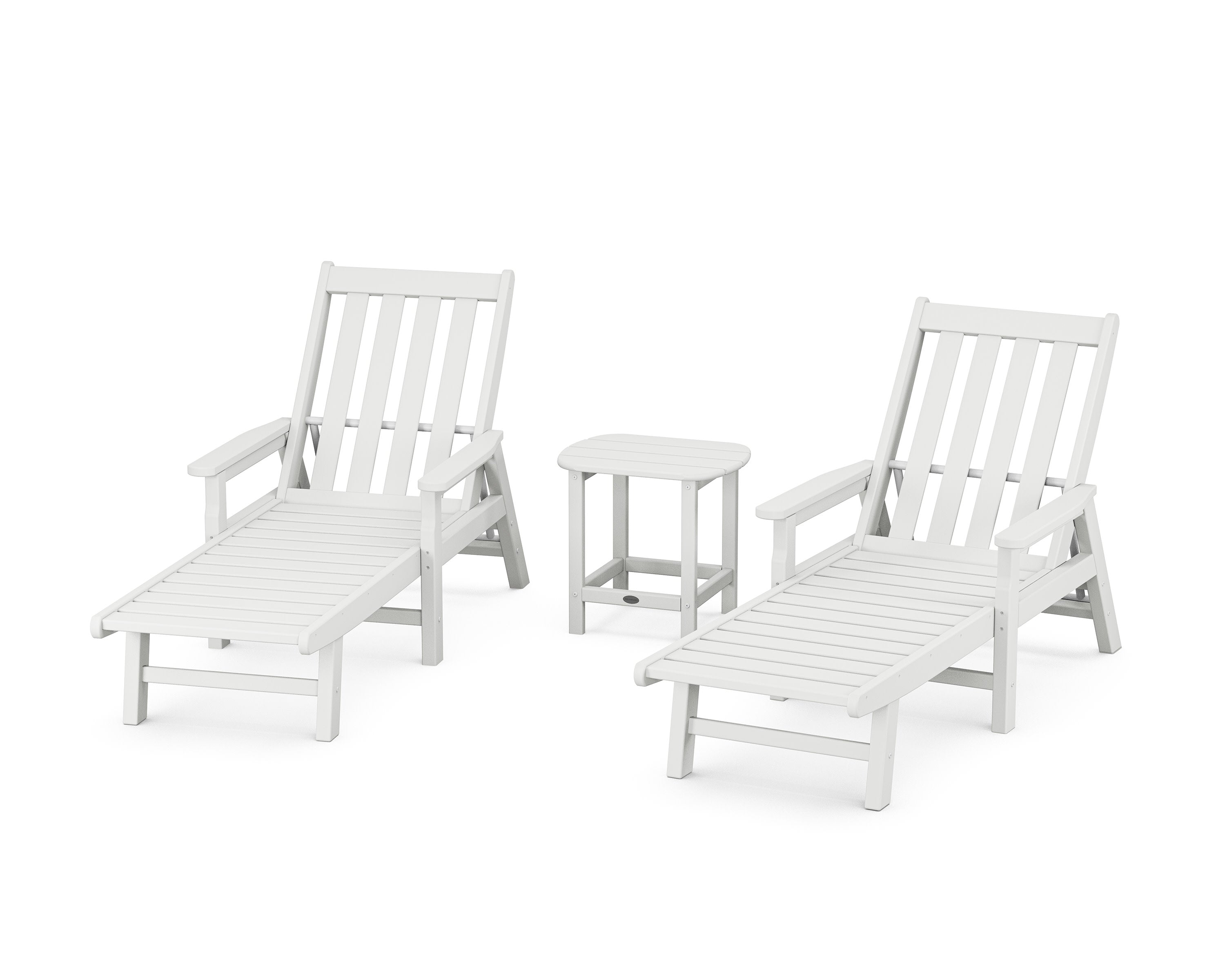 Vineyard 3-Piece Chaise with Arms Set in White