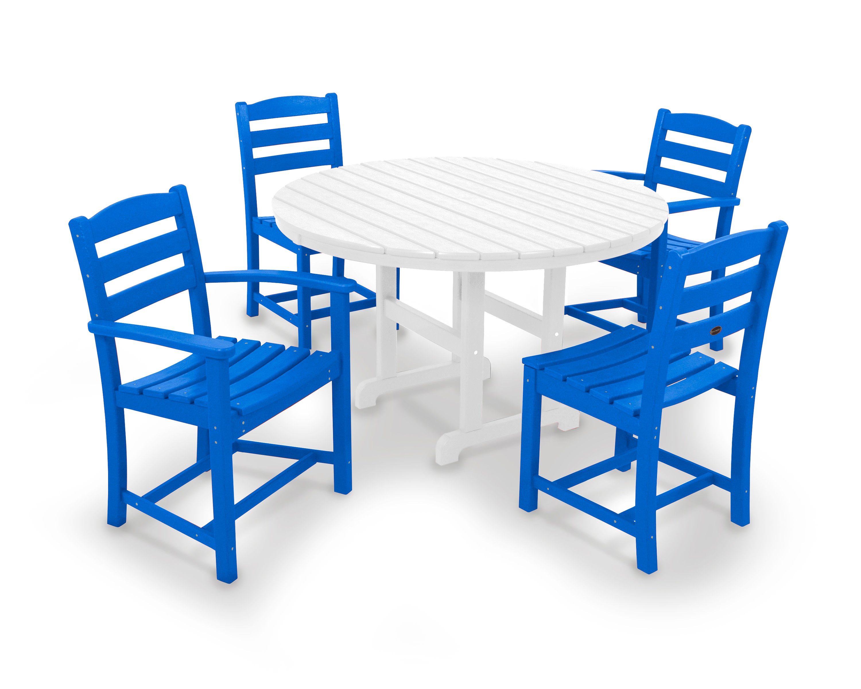 La Casa Caf 5-Piece Round Farmhouse Dining Set in Pacific Blue / White