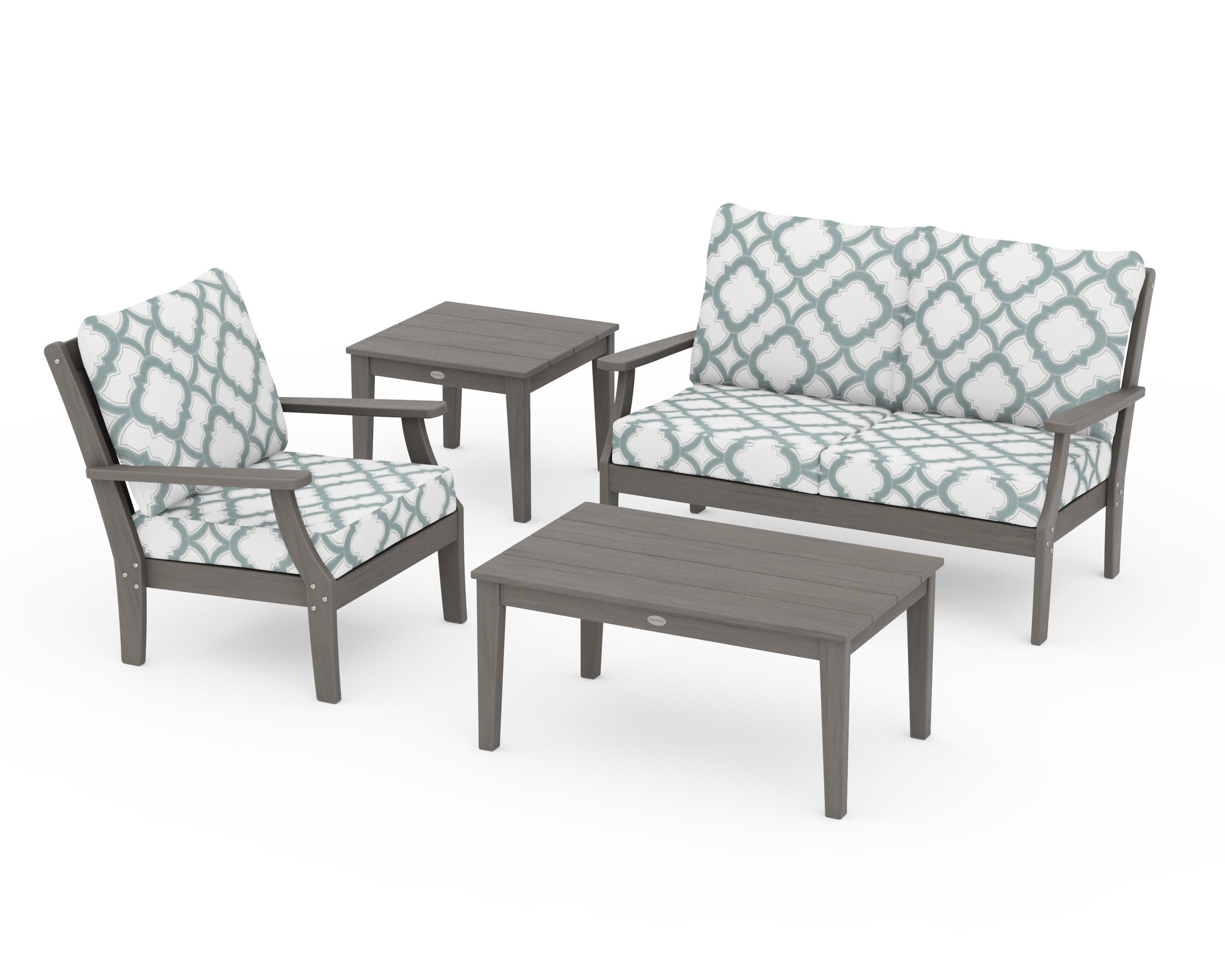Braxton 4-Piece Deep Seating Set in Driftwood / Trellis Glacier Spa
