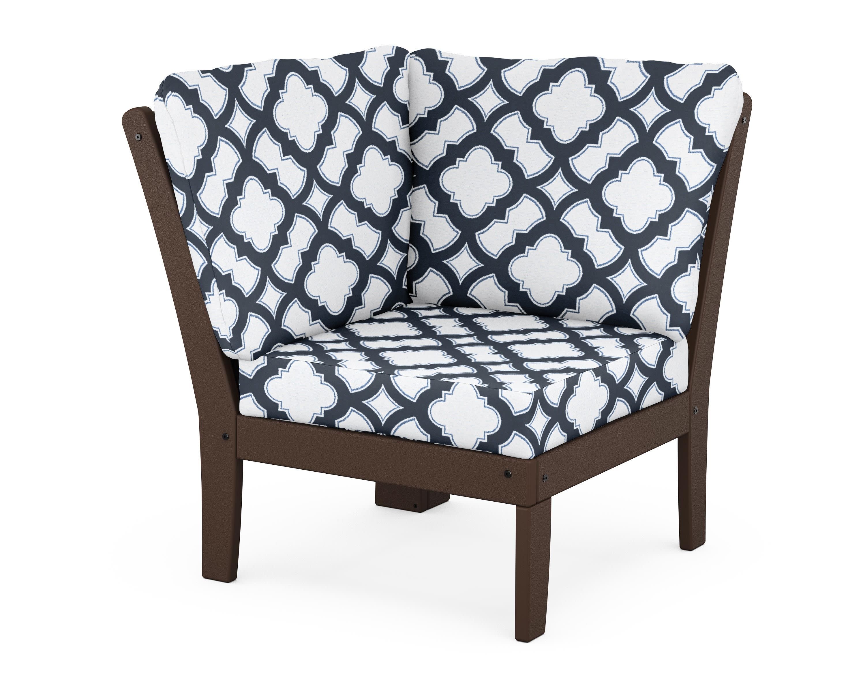Braxton Modular Corner Chair in Mahogany / Trellis Marine Indigo