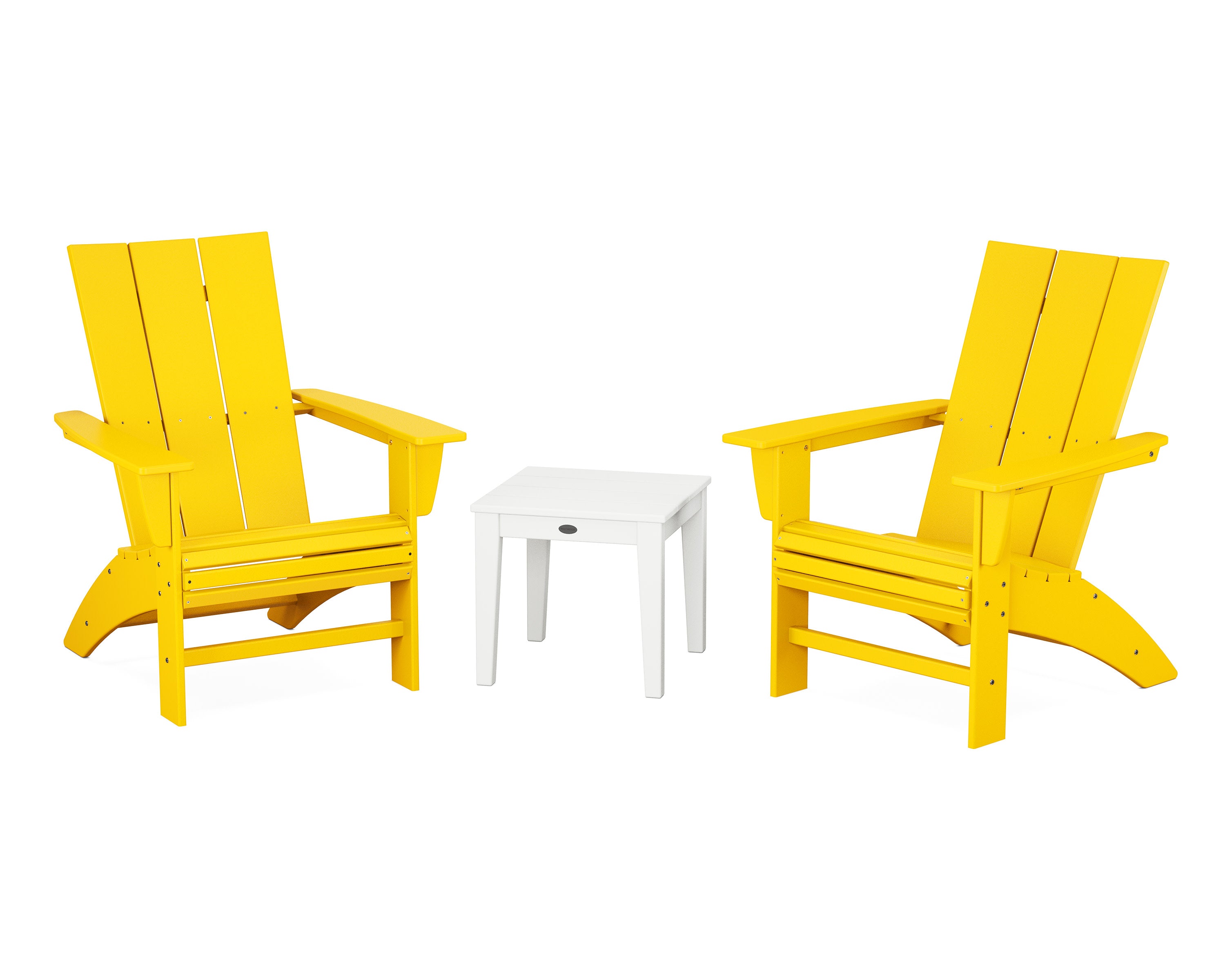 Modern 3-Piece Curveback  Adirondack Set in Lemon / White
