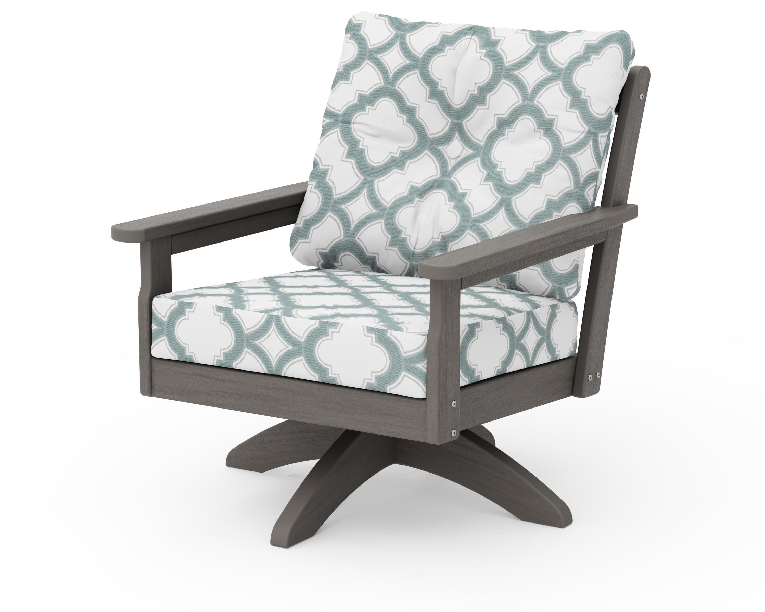 Vineyard Deep Seating Swivel Chair in Driftwood / Trellis Glacier Spa