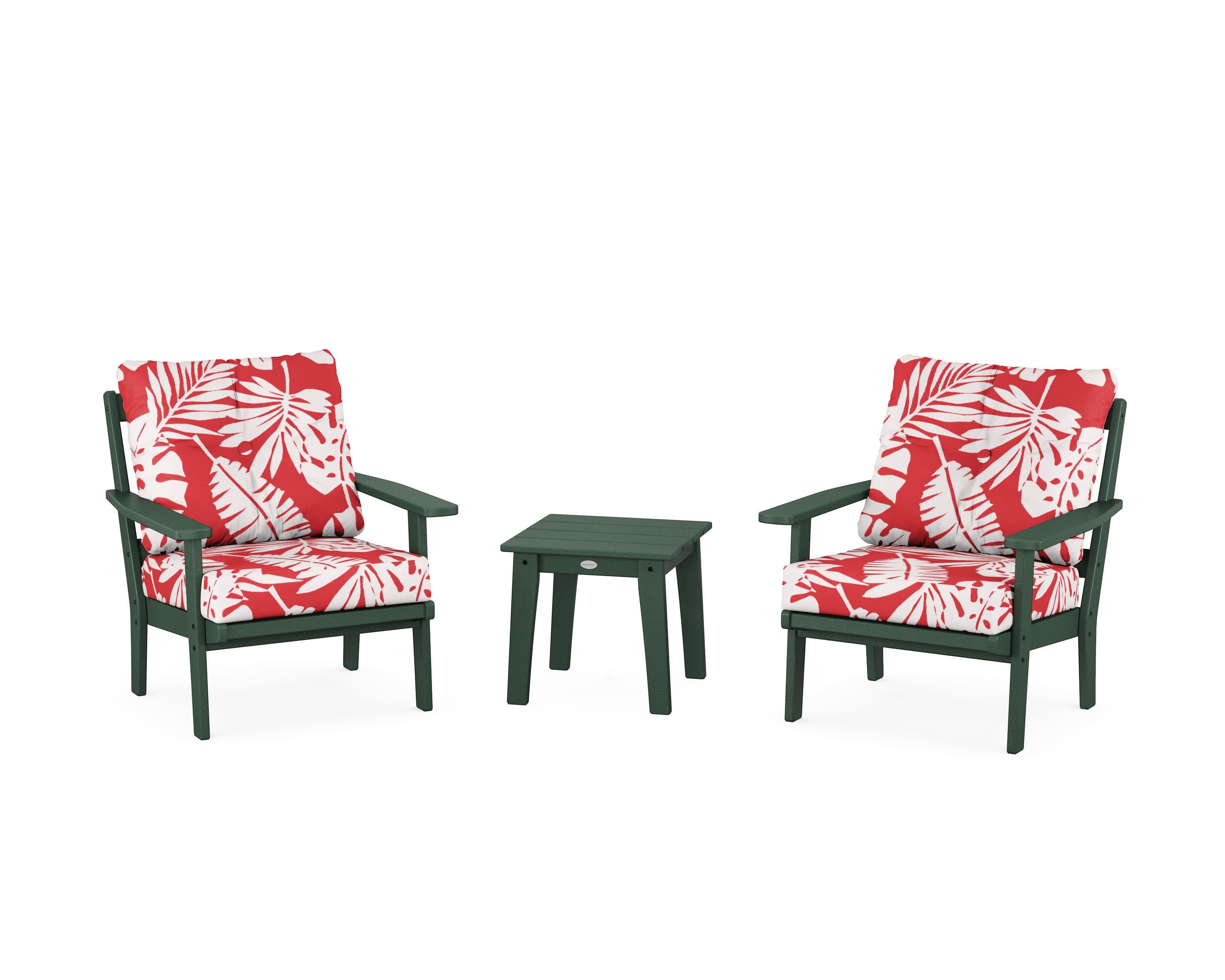 Oxford 3-Piece Deep Seating Set in Green / Leaf Crimson