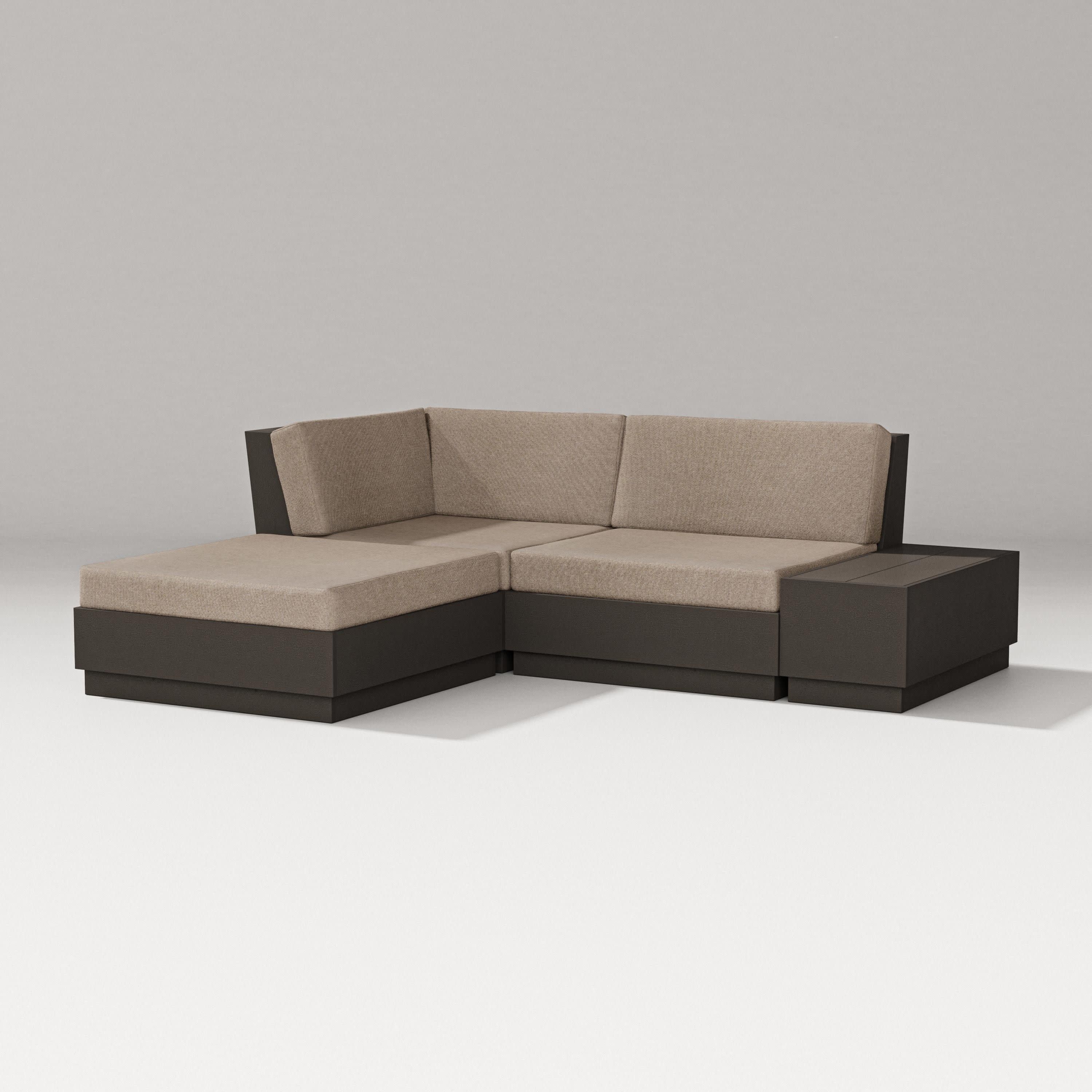 Elevate Loveseat Sectional with Chaise in Vintage Coffee / Spiced Burlap